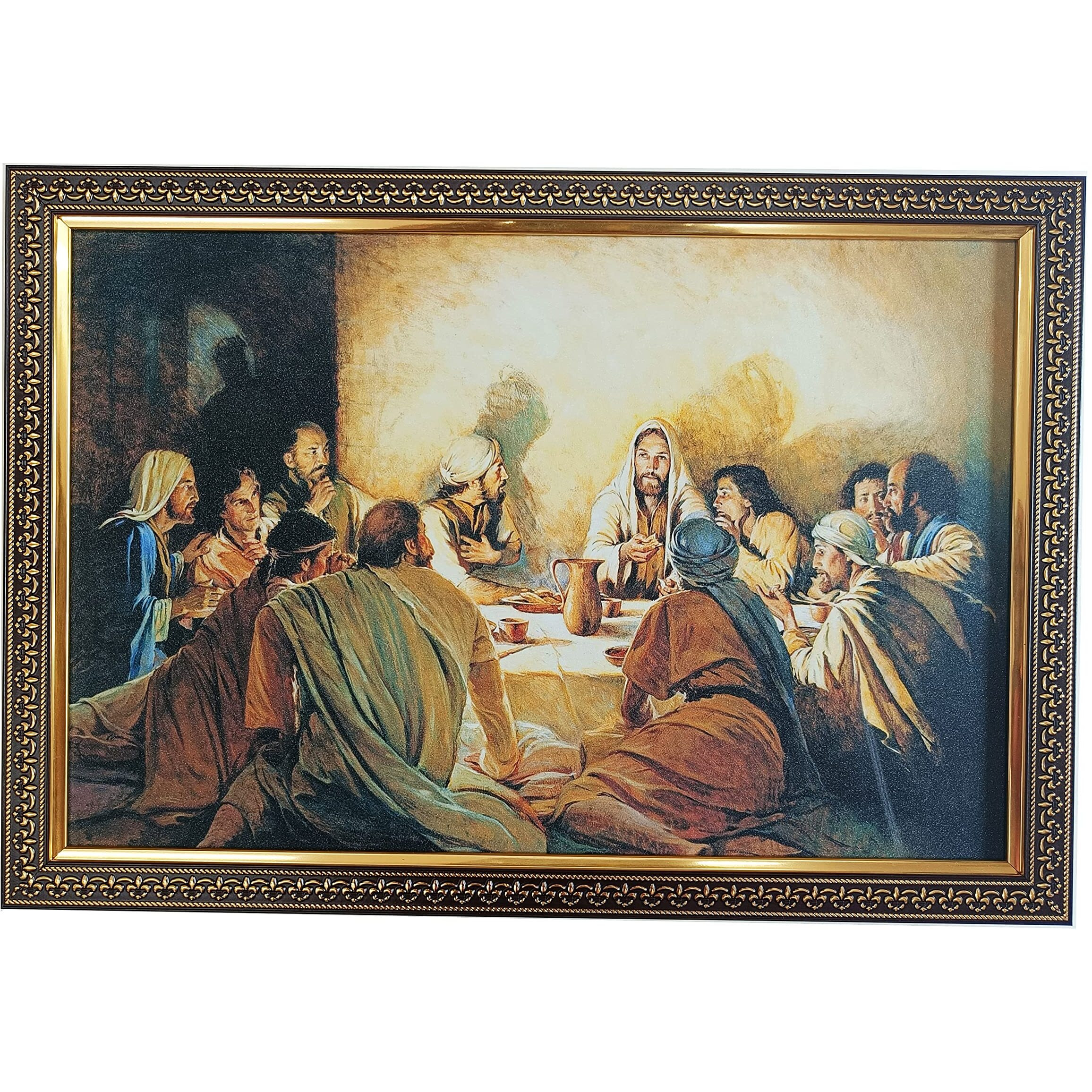Elegance Last Supper Jesus Christ Painting Picture Photo Frame Christian Art Frame Outer Size- 19.5 Length X 13.5 Height Inch