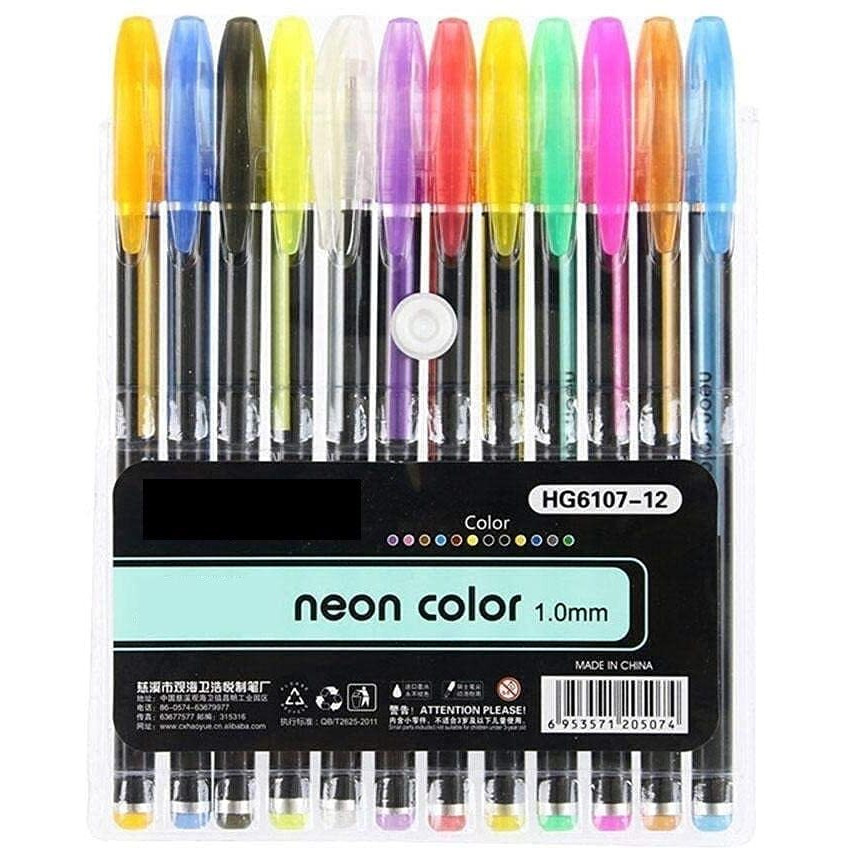 Schubert A4 Size1 Book Of 20 Pages 140 Gsm Black Paper Drawing Pad Sketching Book With Hardback & 12Pc Colorful Neon Glitter Gel Ink Pen Set For Artists