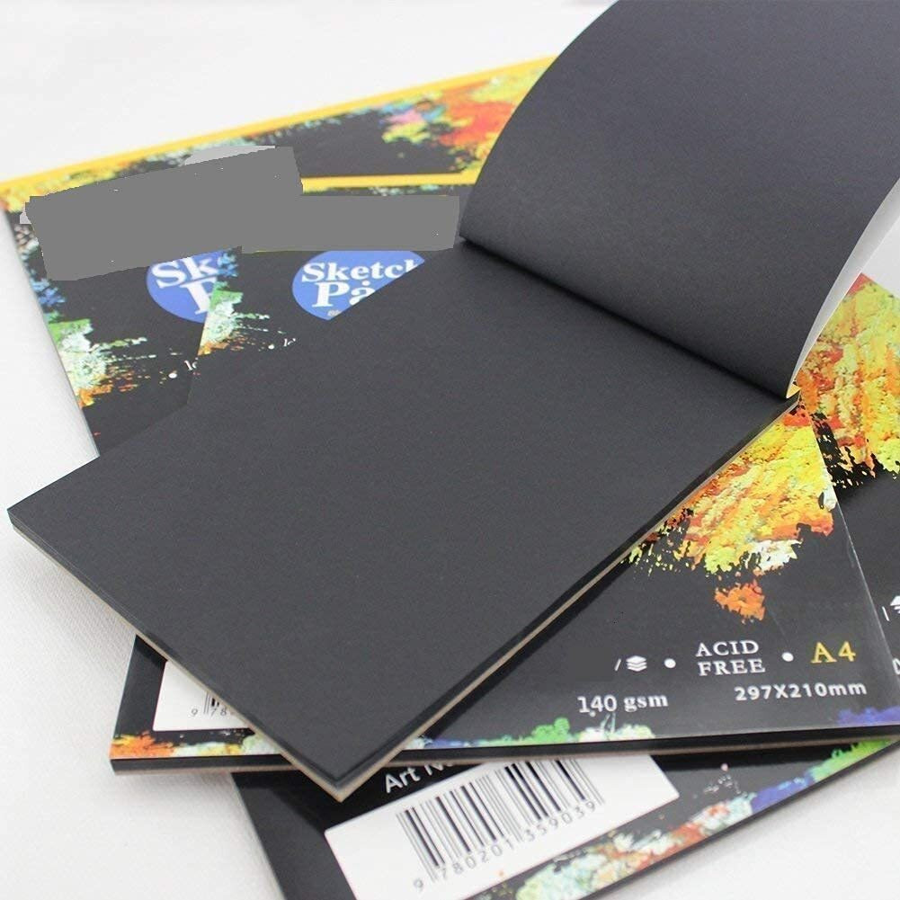 Schubert A4 Size1 Book Of 20 Pages 140 Gsm Black Paper Drawing Pad Sketching Book With Hardback & 12Pc Colorful Neon Glitter Gel Ink Pen Set For Artists