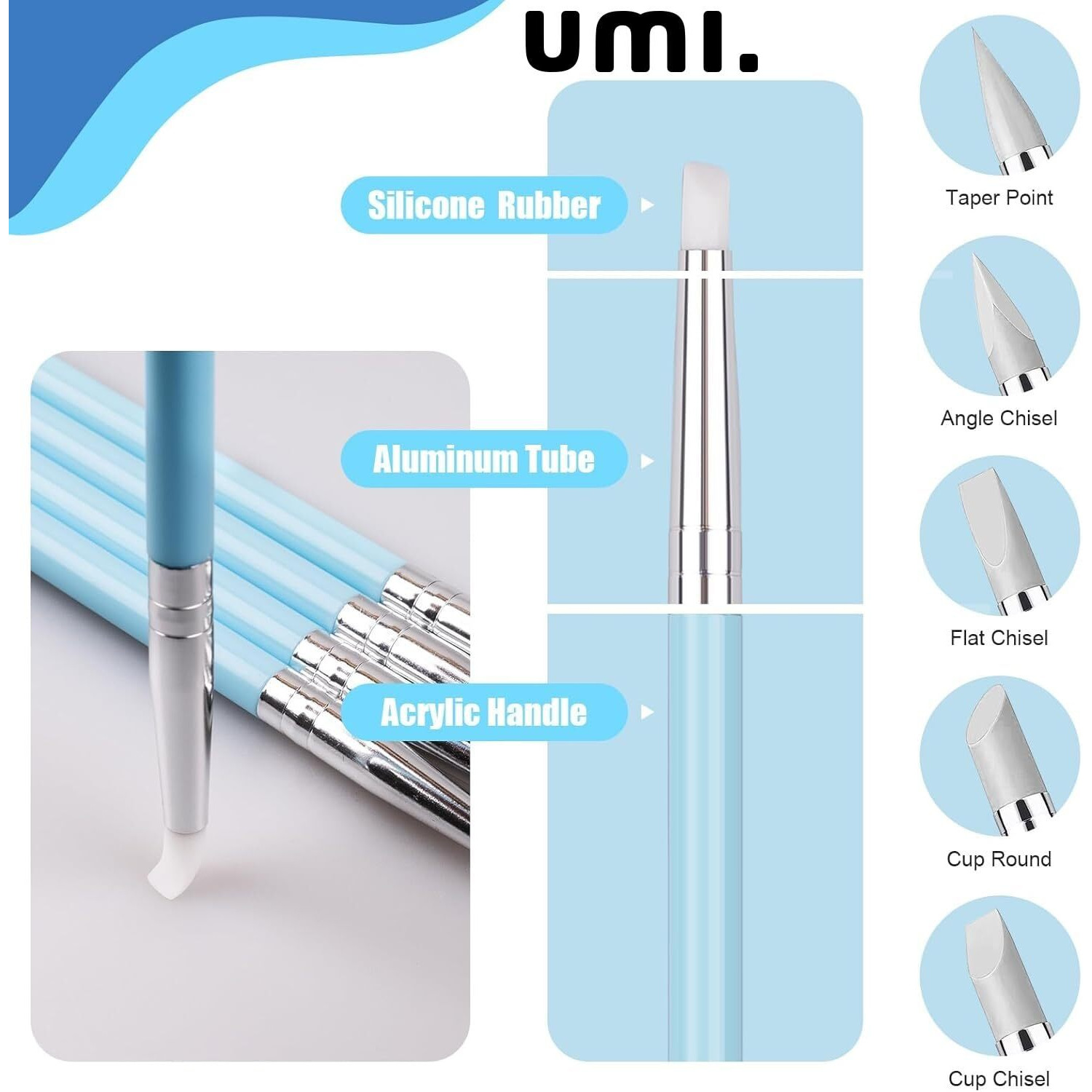 Amazon Brand - Umi 5Pcs/Set 2 Way Pottery Clay Ball Styluses Tools Polymer Clay Sculpture Tool Nail Art Carving Tools Silicone Shapers Dotting Tool