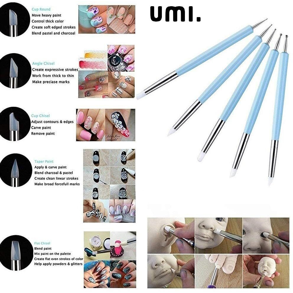 Amazon Brand - Umi 5Pcs/Set 2 Way Pottery Clay Ball Styluses Tools Polymer Clay Sculpture Tool Nail Art Carving Tools Silicone Shapers Dotting Tool