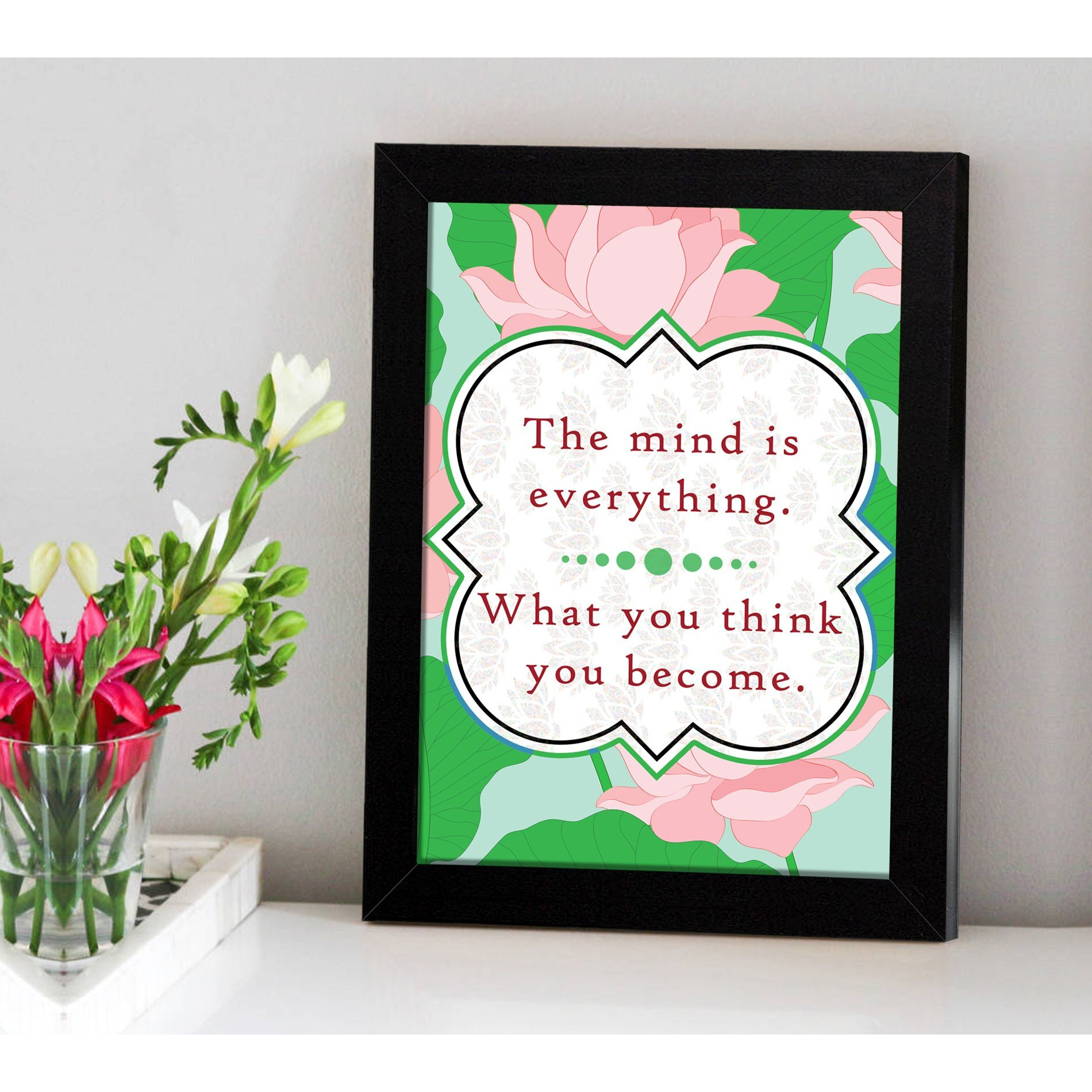 Tied Ribbons The Mind Is Everything, You Become What You Think Inspiring Poster For Room With Frame(13.6 Inch X 10.2 Inch,Multicolor, Engineered Wood)
