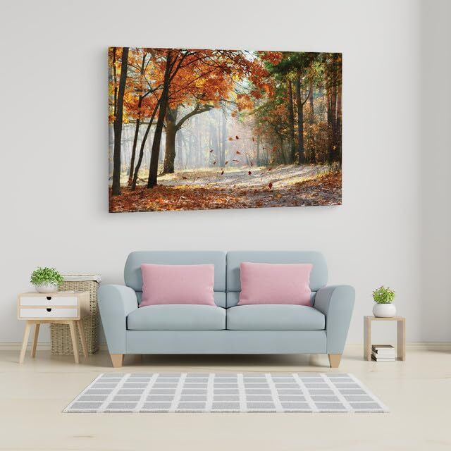 Truecanvas Falling Autumn Leaves, Wooden Framed Canvas Paintings For Home Decor | Bedroom, Living Room,Wall Decoration | Wall Art Painting, Ct0812, Size 16 X 24 In