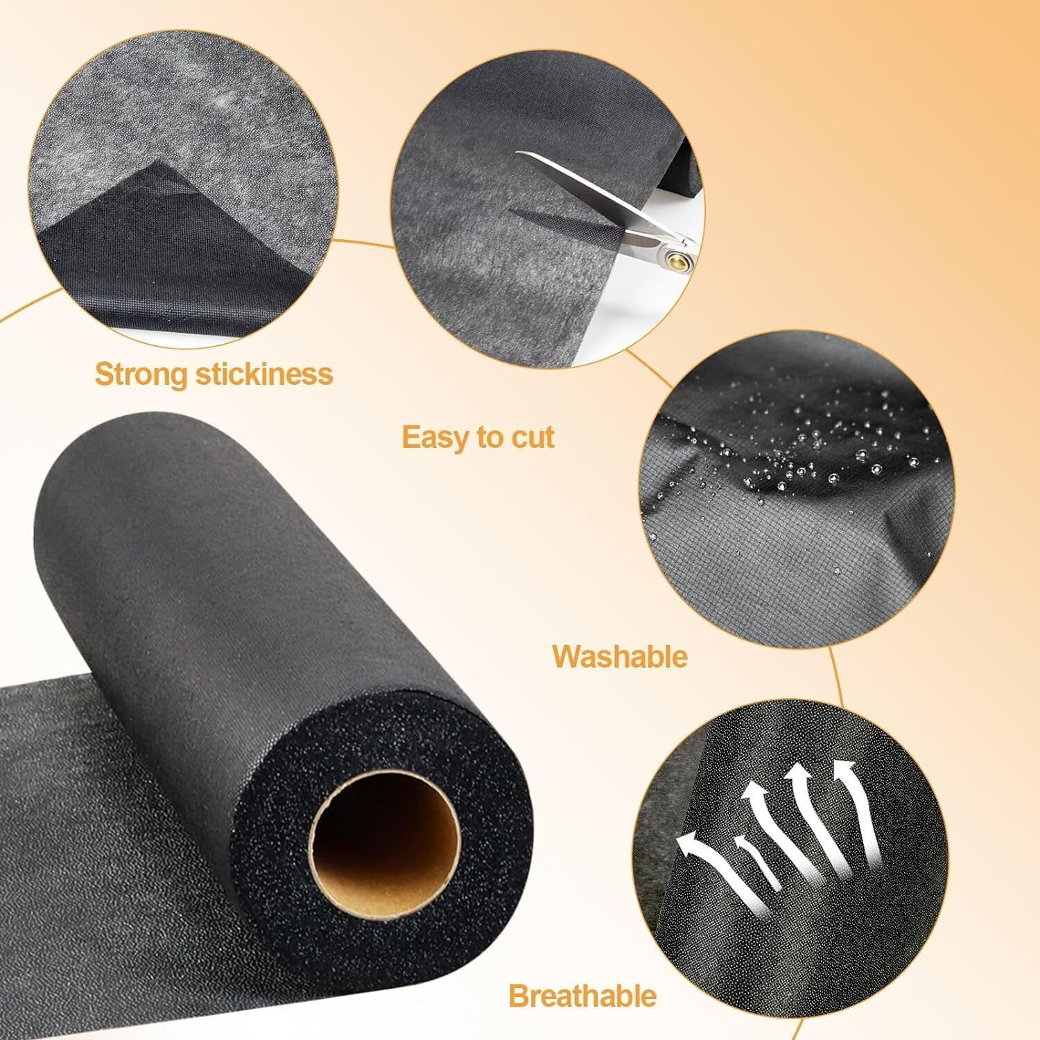 Aakriti Soft Fusible Interfacing Microdot Non Woven Iron On Polyester Single-Sided Interfacing For Collar Pasting, Tailoring, Finishing Necklines And Diy Crafts Supplies (Black, 10 Meter)