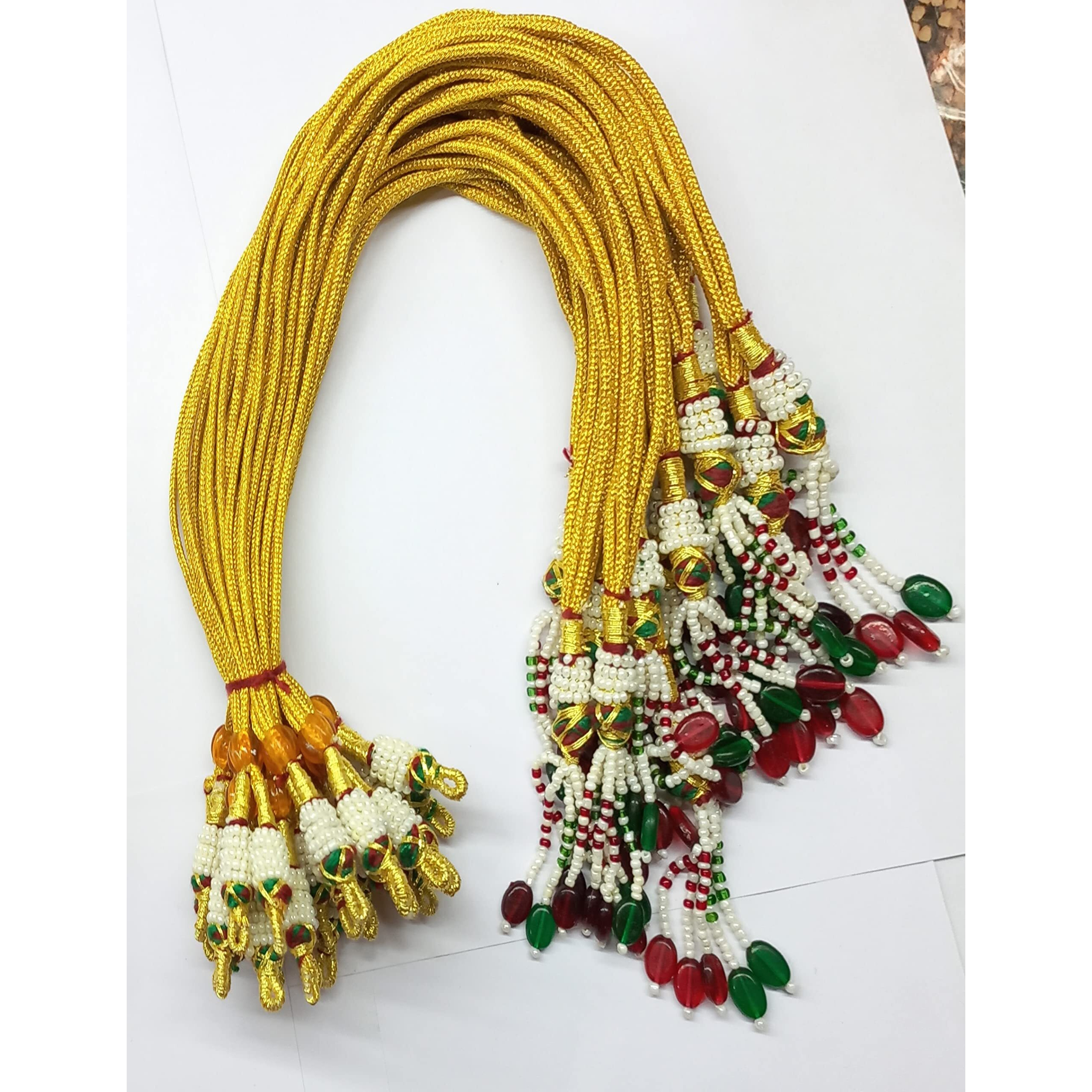 Omx Golden Beaded Tussel Necklace Back Rope Dori Adjustable Cord For Jewellery Making Diy Kit With Beaded Tussel (24 Pc)
