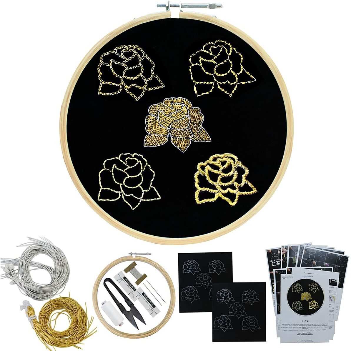 Embroiderymaterial Diy Embroidery Kits For Beginners, Kid, & Adult With 2 Piece Of Pattern Printed On Fabric/Cloth, Instruction Paper, Needle, Thread, Embroidery Hoop And All Required Material
