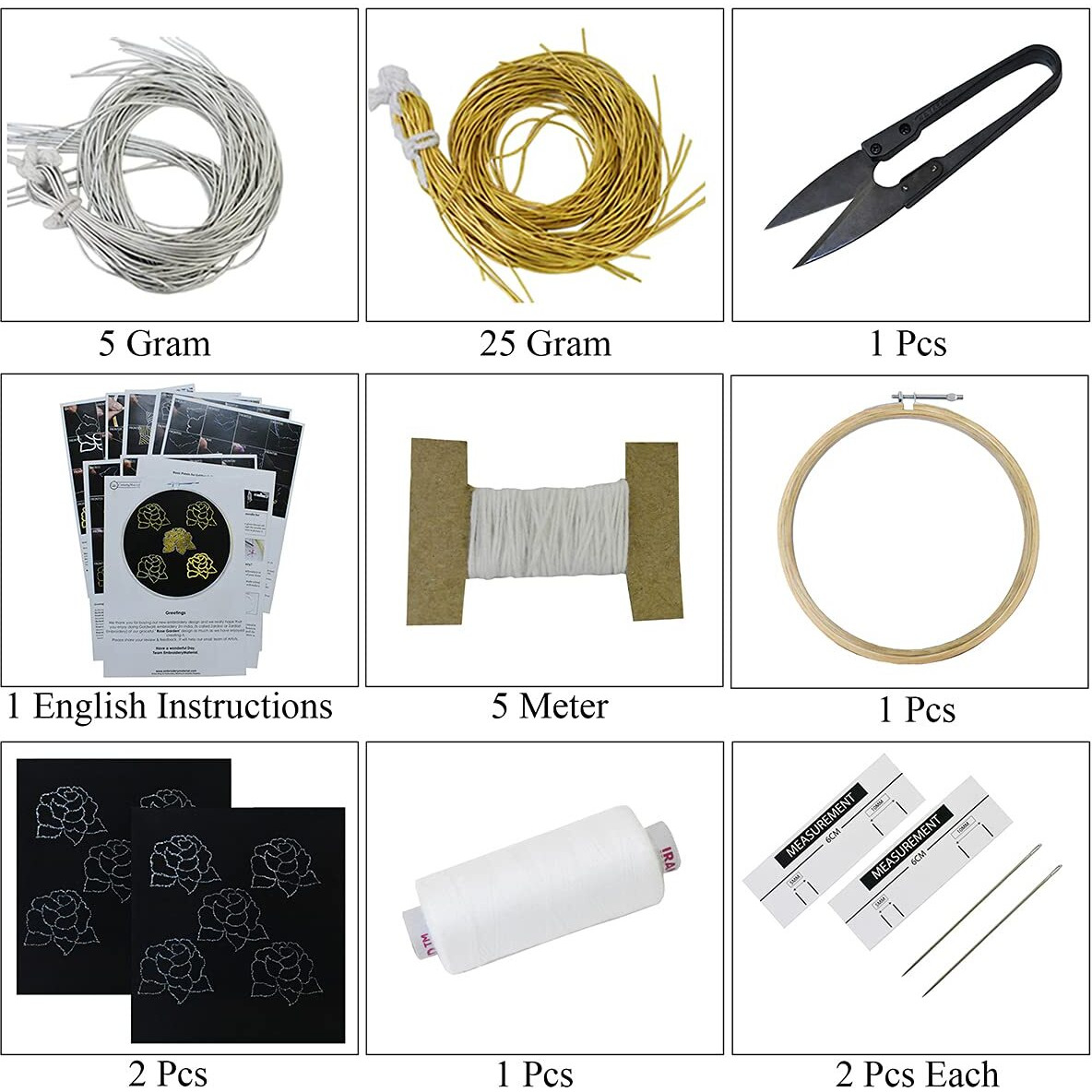 Embroiderymaterial Diy Embroidery Kits For Beginners, Kid, & Adult With 2 Piece Of Pattern Printed On Fabric/Cloth, Instruction Paper, Needle, Thread, Embroidery Hoop And All Required Material