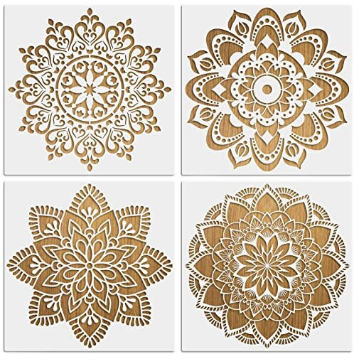 Mwoot 4Pcs Large Mandala Art Stencils Kit, Reusable Diy Drawing Painting Template For Wood Wall Art Designs, Flowers Dotting Scale Stencils For Painting On Tile Furniture Floor Decor(30X30Cm)