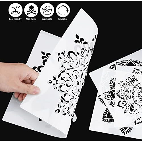 Mwoot 4Pcs Large Mandala Art Stencils Kit, Reusable Diy Drawing Painting Template For Wood Wall Art Designs, Flowers Dotting Scale Stencils For Painting On Tile Furniture Floor Decor(30X30Cm)