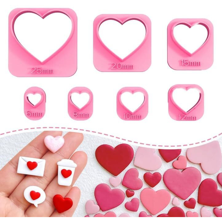 Dhanishtha Valentines Day Polymer Clay And Fondant Cutters | Clay Tools | Cutters Set | Jewellery Earing Making | Color May Vary | (Heart Cutters)