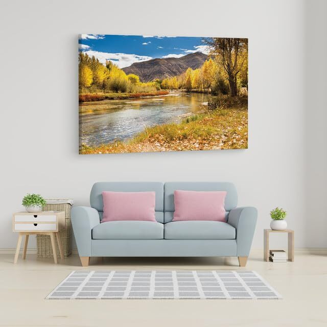 Truecanvas Autumn View With Mountains, Wooden Framed Canvas Paintings For Home Decor | Bedroom, Living Room,Wall Decoration | Wall Art Painting, Ct0834, Size 16 X 24 In