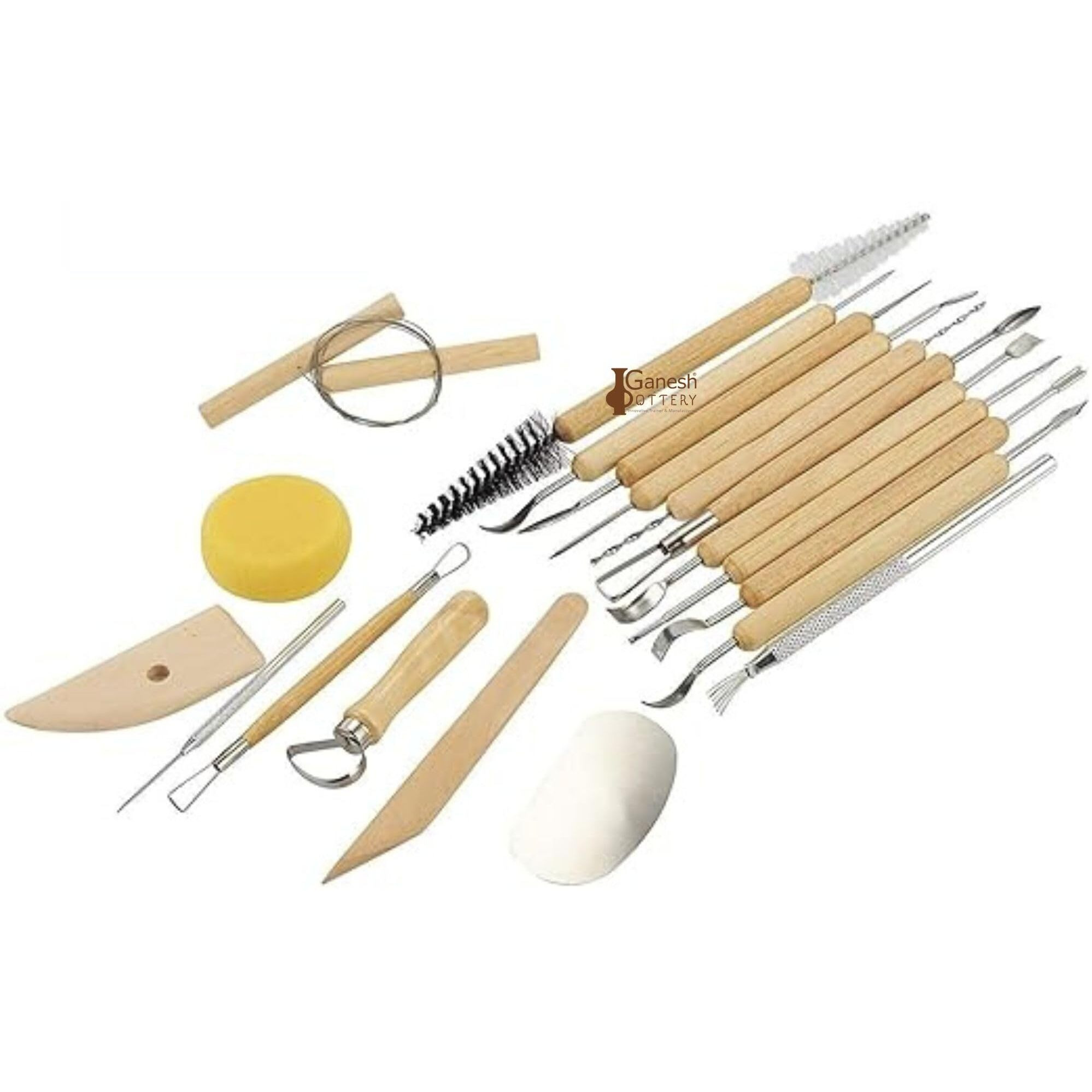 Ganesh Pottery Professional Pottery Tools Kit 19 Pieces For Ceramic, Clay Sculpting, Shaping, Trimming, Scarping, Cutting, Fine Detailing & Smoothening Most Essential Tools For Potters