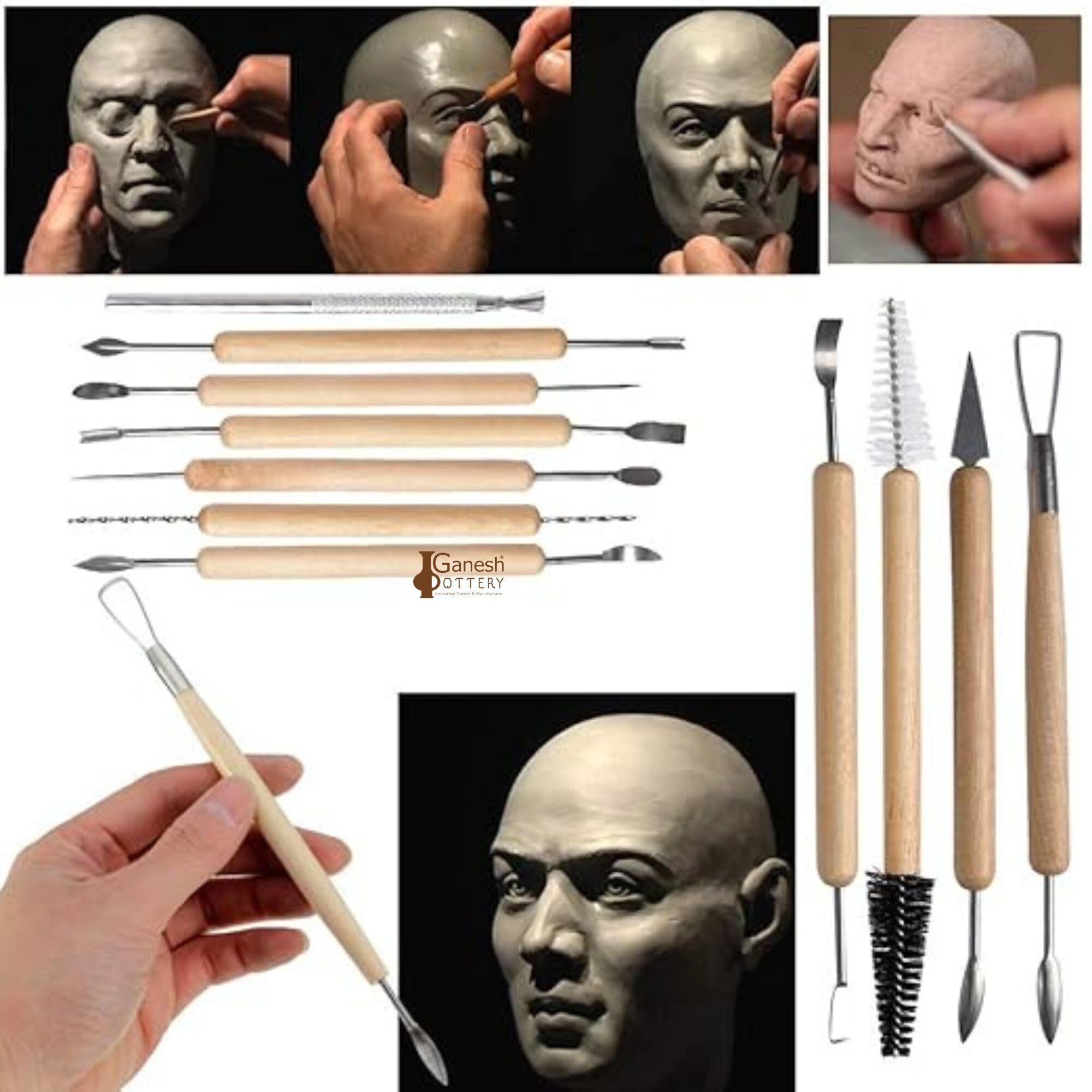 Ganesh Pottery Professional Pottery Tools Kit 19 Pieces For Ceramic, Clay Sculpting, Shaping, Trimming, Scarping, Cutting, Fine Detailing & Smoothening Most Essential Tools For Potters