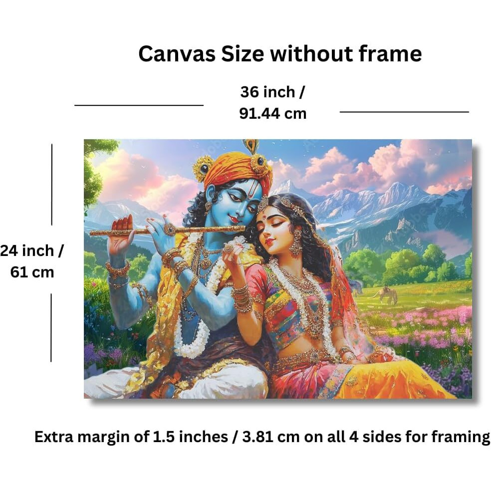 Eurotex Canvas Radha Krishna Wall Painting For Living Room, Bedroom, Hotels, Office - Big Size Elegant Wall Art For Home Decoration, Perfect Wall Decor (Size -24X36, Unframed)