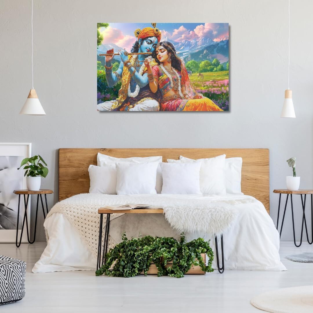 Eurotex Canvas Radha Krishna Wall Painting For Living Room, Bedroom, Hotels, Office - Big Size Elegant Wall Art For Home Decoration, Perfect Wall Decor (Size -24X36, Unframed)
