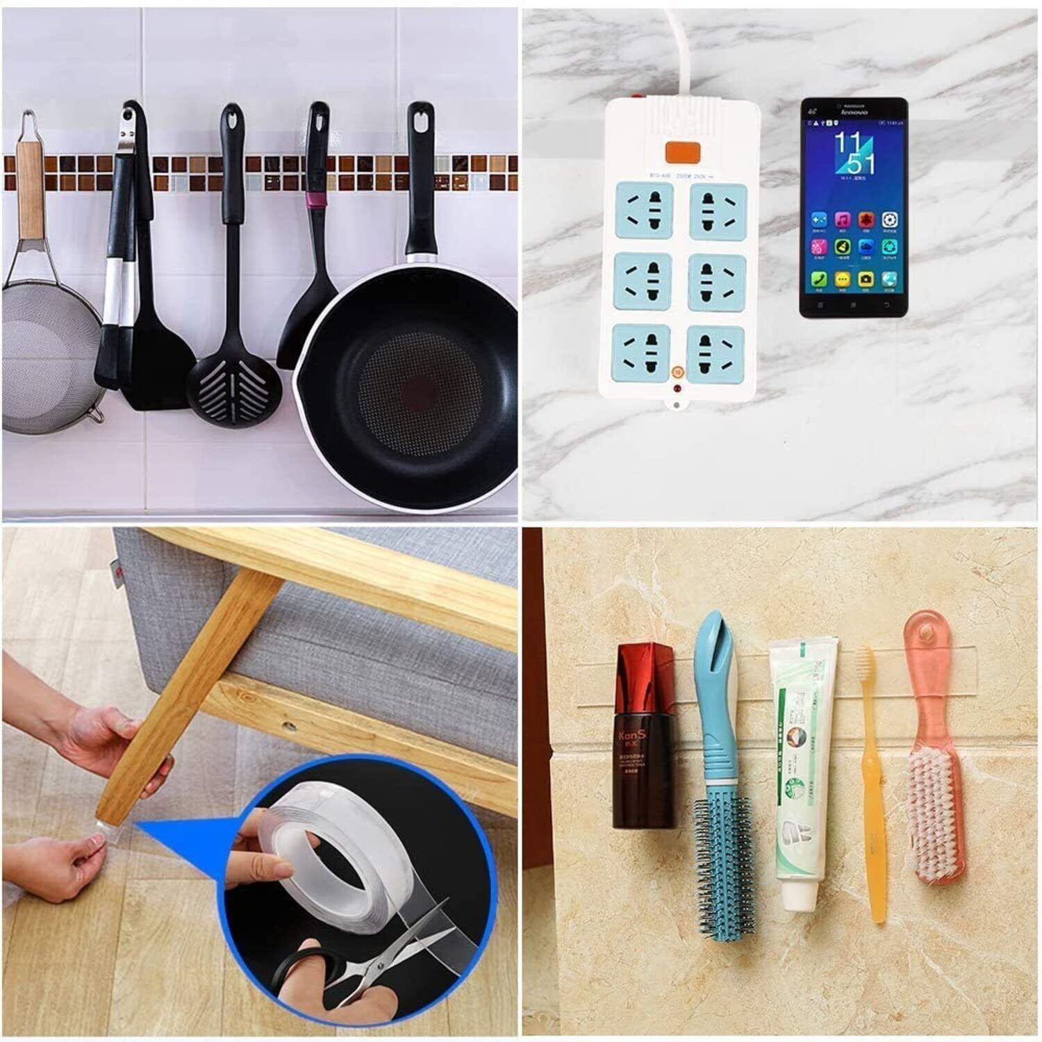 Cutepiece Grip Nano Double Sided Grip Tape Heavy Duty Ballon Tape Adhesive Tape For Walls Home Kitchen Carpet Car Decoration Transparent Tape Strong Reusable Anti Slip Tape 3 Meters 2 Mm(3 Meters Nano Double Sided Tape)