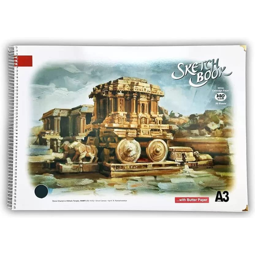 Sejascollections ( Pack Of 1 ) A3 Spiral Bound Sketch Book | 60 Cartridge Sheets With 60 Butter Papers | Drawing Book, Art File 60 X 2 Pages (Including Butter Paper) With 140 Gsm, Snow White Cartridge Papers, Ideal For Drawing, Sketching, Colouring And Painting. Color And Design May Vary.
