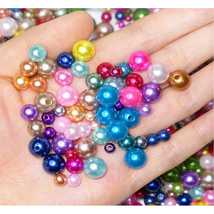 Diy Crafts 50 Pcs, Mixed, Pearl Beads, Colors Multicolor Pearl Beads Loose Pearls For Holes Jewelry Making, Small Pearl Filler Beads For Crafting Bracelet Necklace Ear (50 Pcs, Mixed)