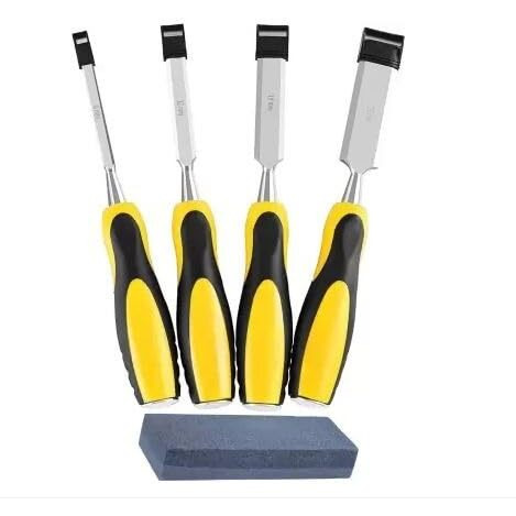 Isc 4Pcs Wood Chisel Set With Sharpening Stone  Bevel Edge Chisels With Ergonomic Handle & Protective Cover  Durable And Precision Tools For Woodwork (Pack Of 5)