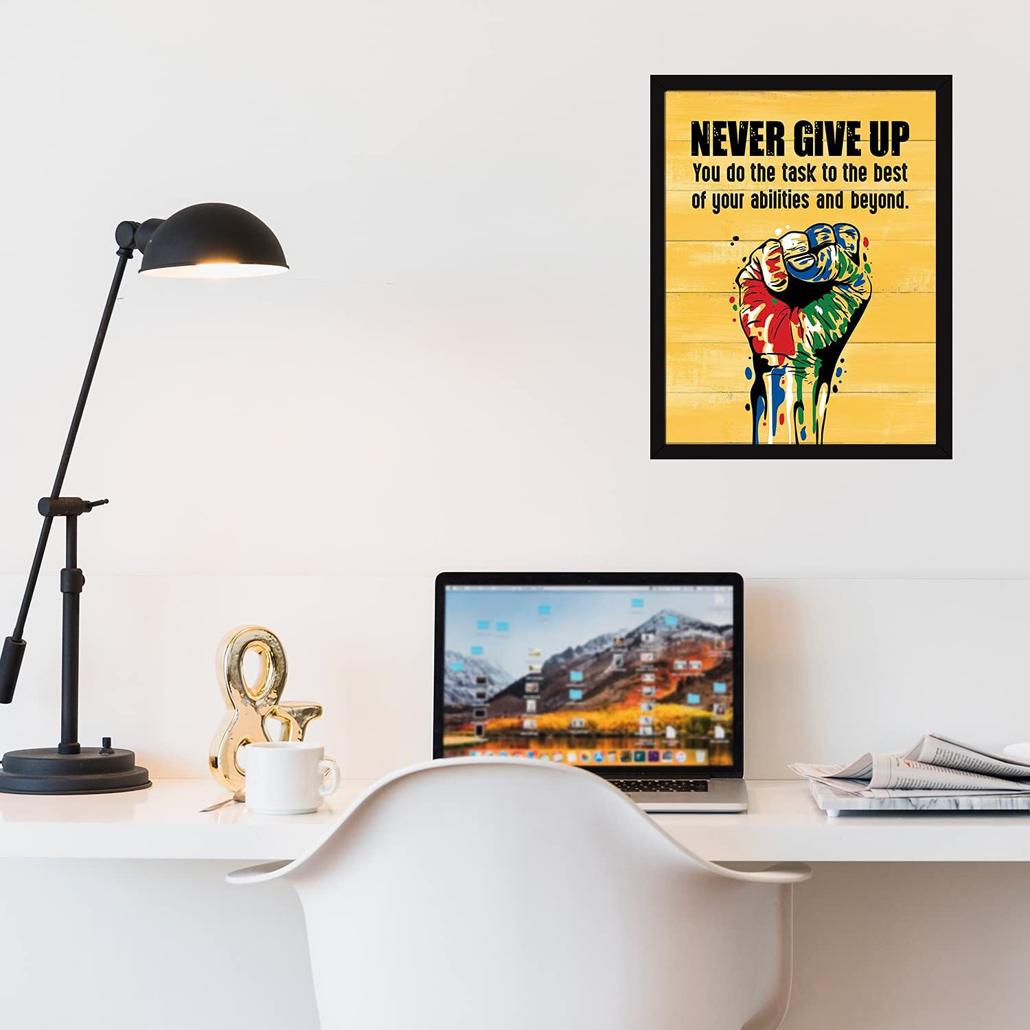 Chaka Chaundh - Inspiration Quotes Wall Frame - Motivation Quotes Wall Frame - Inspiration Wall Poster - Painting - (13.6 X 10.6 Inches) (Never Give Up - Yellow)