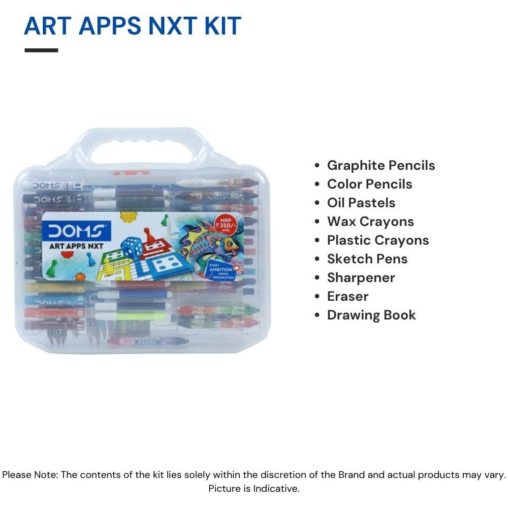 Doms Art Apps Nxt Kit With Plastic Carry Case | Perfect Value Pack | Kit For School Essentials | Gifting Range For Kids | Combination Of 9 Stationery Items