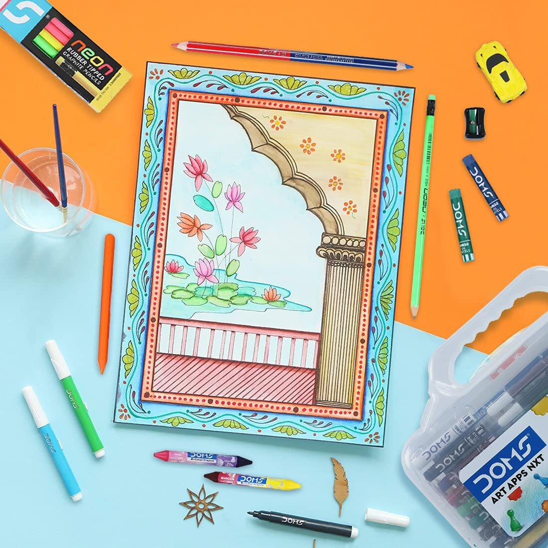 Doms Art Apps Nxt Kit With Plastic Carry Case | Perfect Value Pack | Kit For School Essentials | Gifting Range For Kids | Combination Of 9 Stationery Items