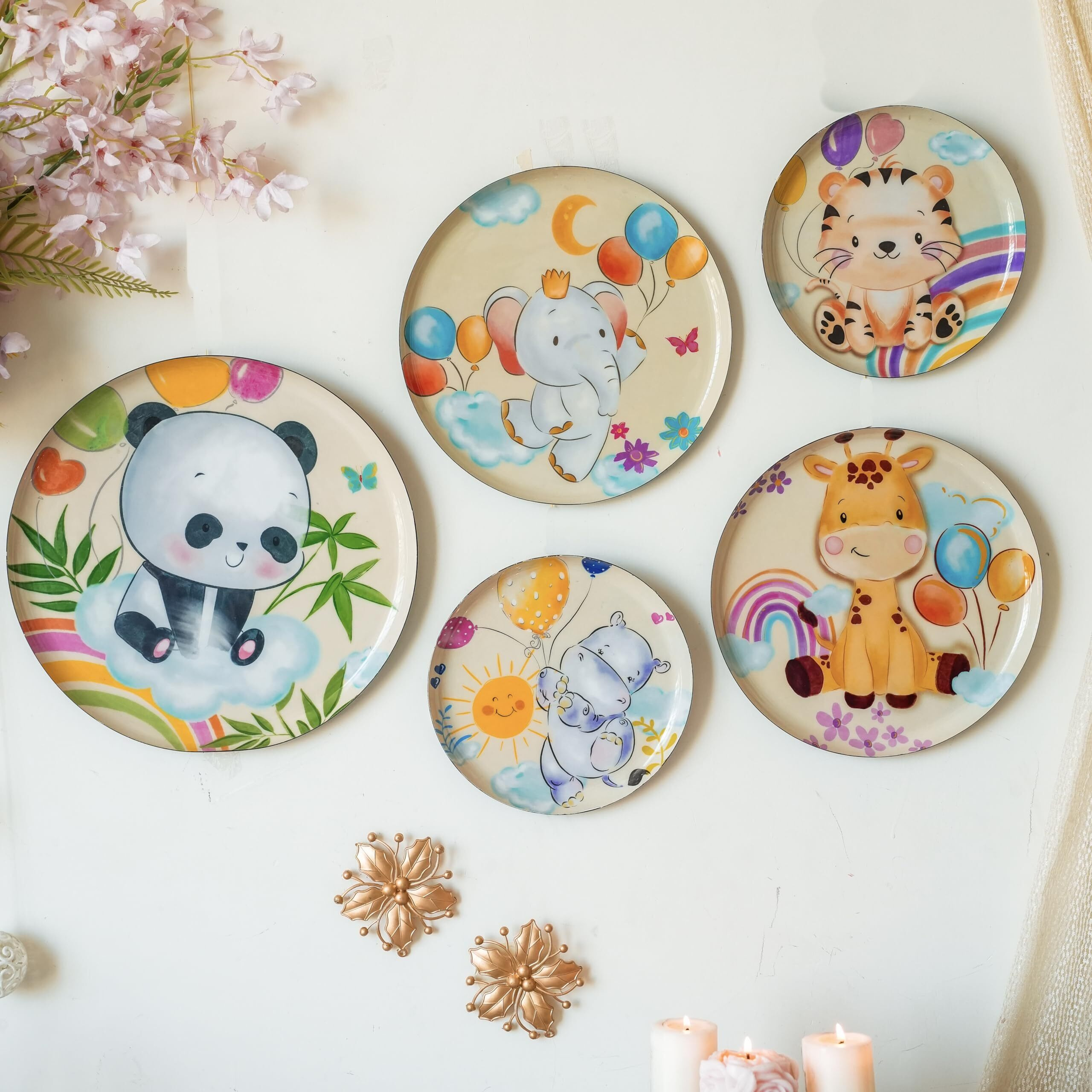 Ritualistic Animal Kingdom Wall Plates For Home Decoration | Wall Decor Items For Living Room | Metal Wall Dcor | Gift Items For Women And Men | Home Dcor Gift Items | Set Of 5 Plates