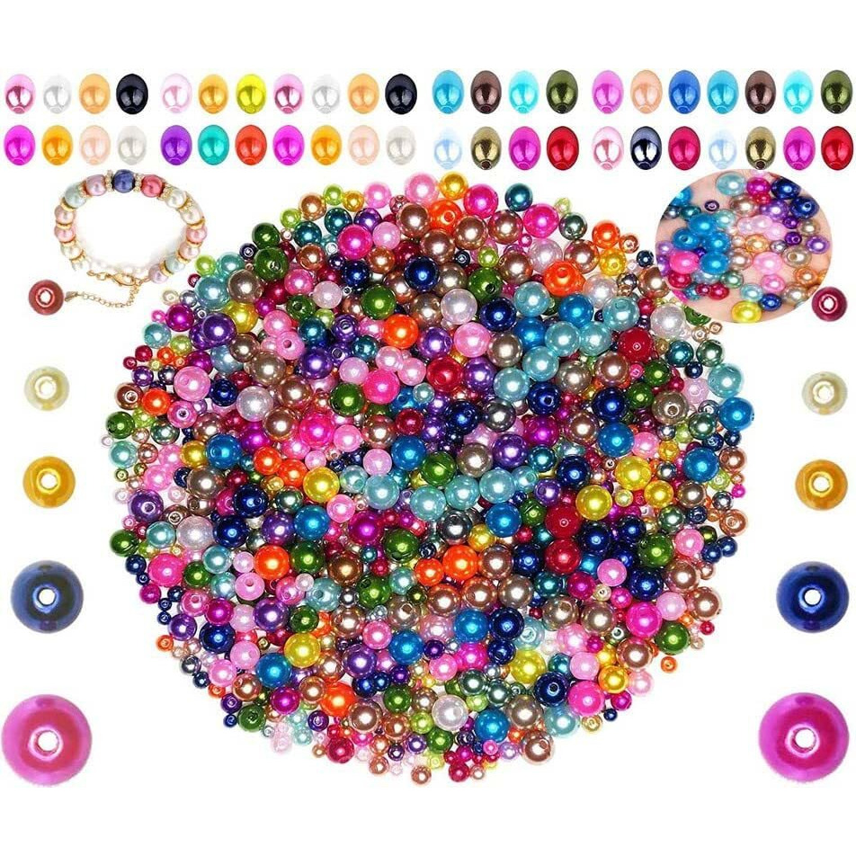 Diy Crafts 50 Pcs, Random Sizes, Plastic Pearl Beads, Craft Pearls With Holes Bulk Round Mixed Color And Size Beads For Bracelets And Jewelry Making, 4-10Mm As(50 Pcs, Random Sizes)