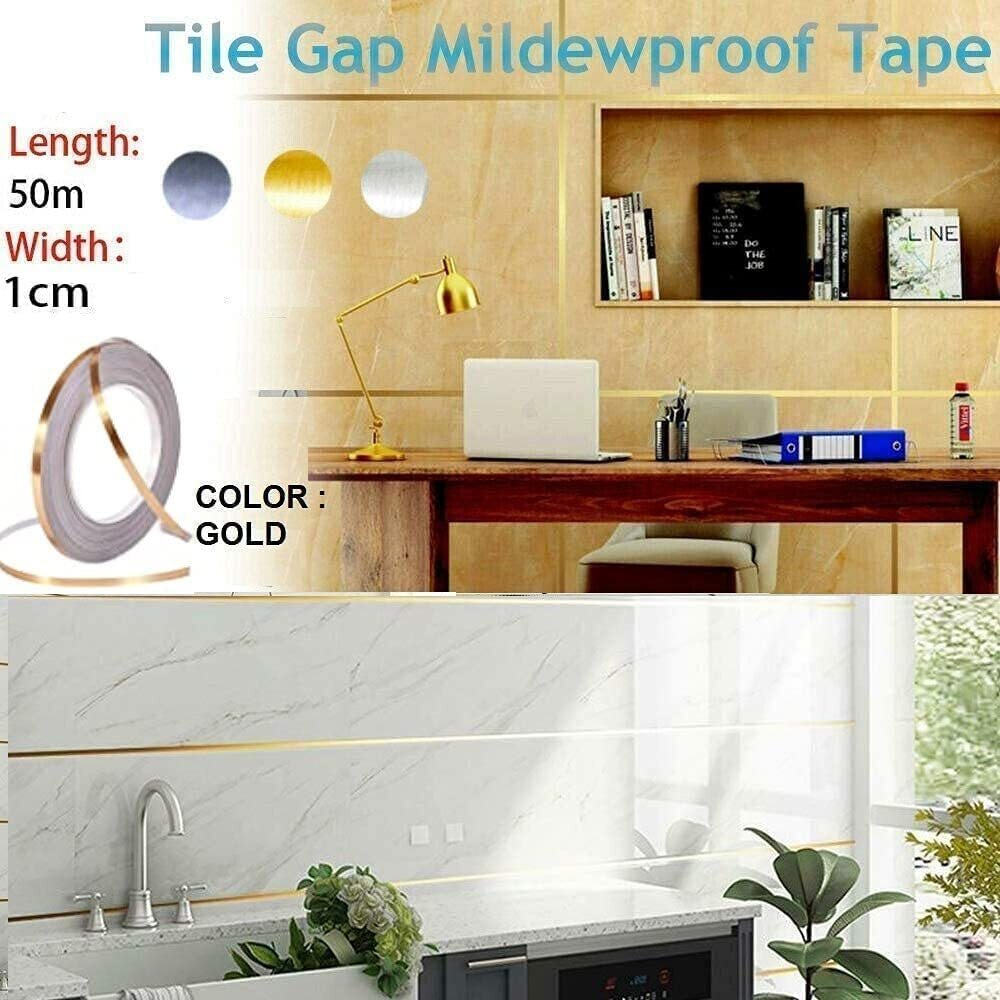 Anoxa Self Adhesive Golden Tile Gap Tape Vietnam Waterproof Tile Gap Filler Tape Wall Decoration Tape Sticker Tape For Scrapbooking And Birthday Decoration Diy Tape (Rose Gold 50M)