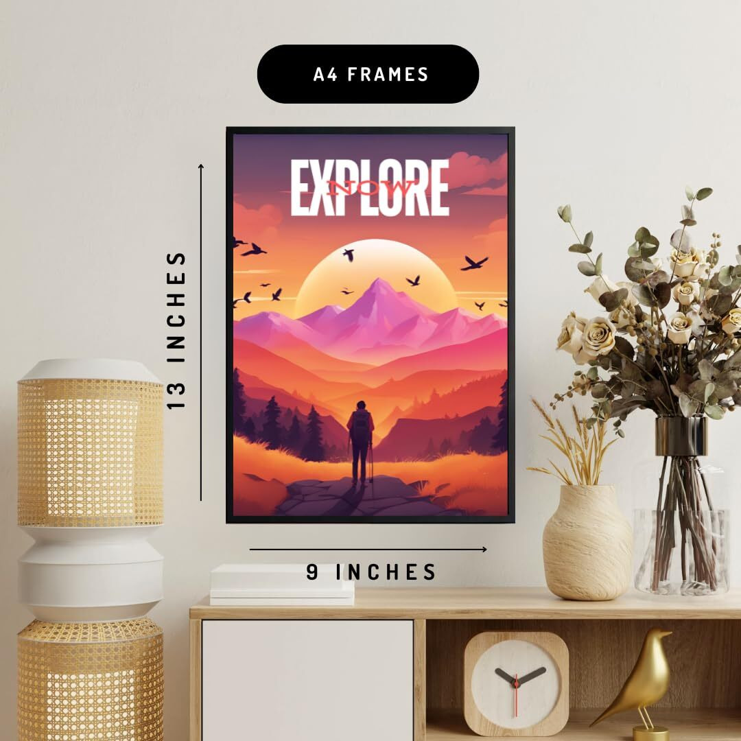 Casabonica Travel Wall Posters|Explore Wall Frames|Framed Posters|Wall Posters With Frame For Office, Home, Bedroom, Living Room|Set Of 1 | Size - A4
