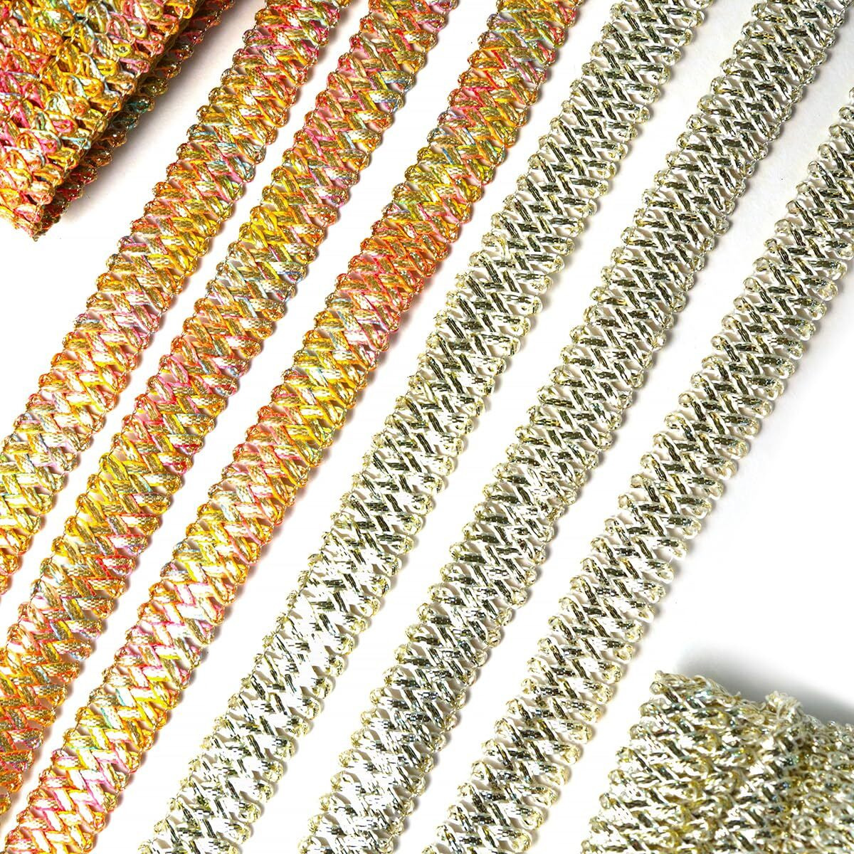 Embroiderymaterial Combo Of Light Gold & Multicolor Gota Patti Lace Border With Fringe And Tassel Detailing For Dupattas, Sarees, Lehengas, Gararas, And Blouses - Ethnic Wear And Diy Projects - (17 Meters/1.5 Cm Width/Pack Of 2 Rolls)