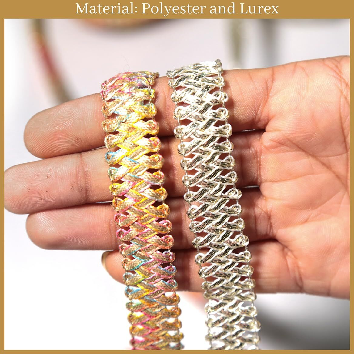 Embroiderymaterial Combo Of Light Gold & Multicolor Gota Patti Lace Border With Fringe And Tassel Detailing For Dupattas, Sarees, Lehengas, Gararas, And Blouses - Ethnic Wear And Diy Projects - (17 Meters/1.5 Cm Width/Pack Of 2 Rolls)