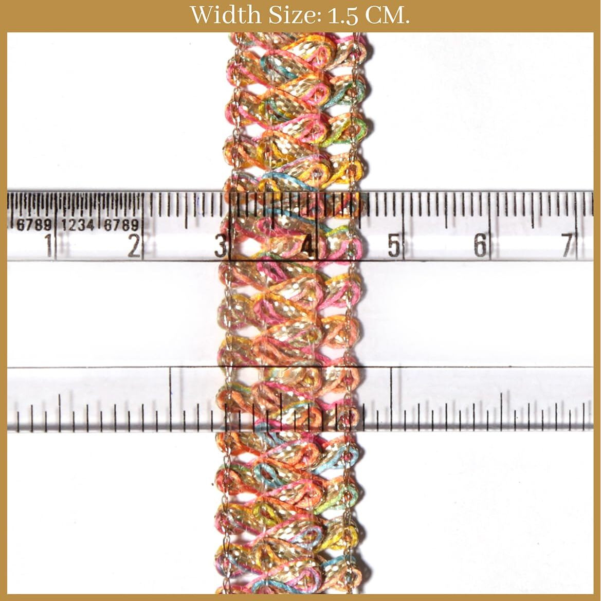 Embroiderymaterial Combo Of Light Gold & Multicolor Gota Patti Lace Border With Fringe And Tassel Detailing For Dupattas, Sarees, Lehengas, Gararas, And Blouses - Ethnic Wear And Diy Projects - (17 Meters/1.5 Cm Width/Pack Of 2 Rolls)