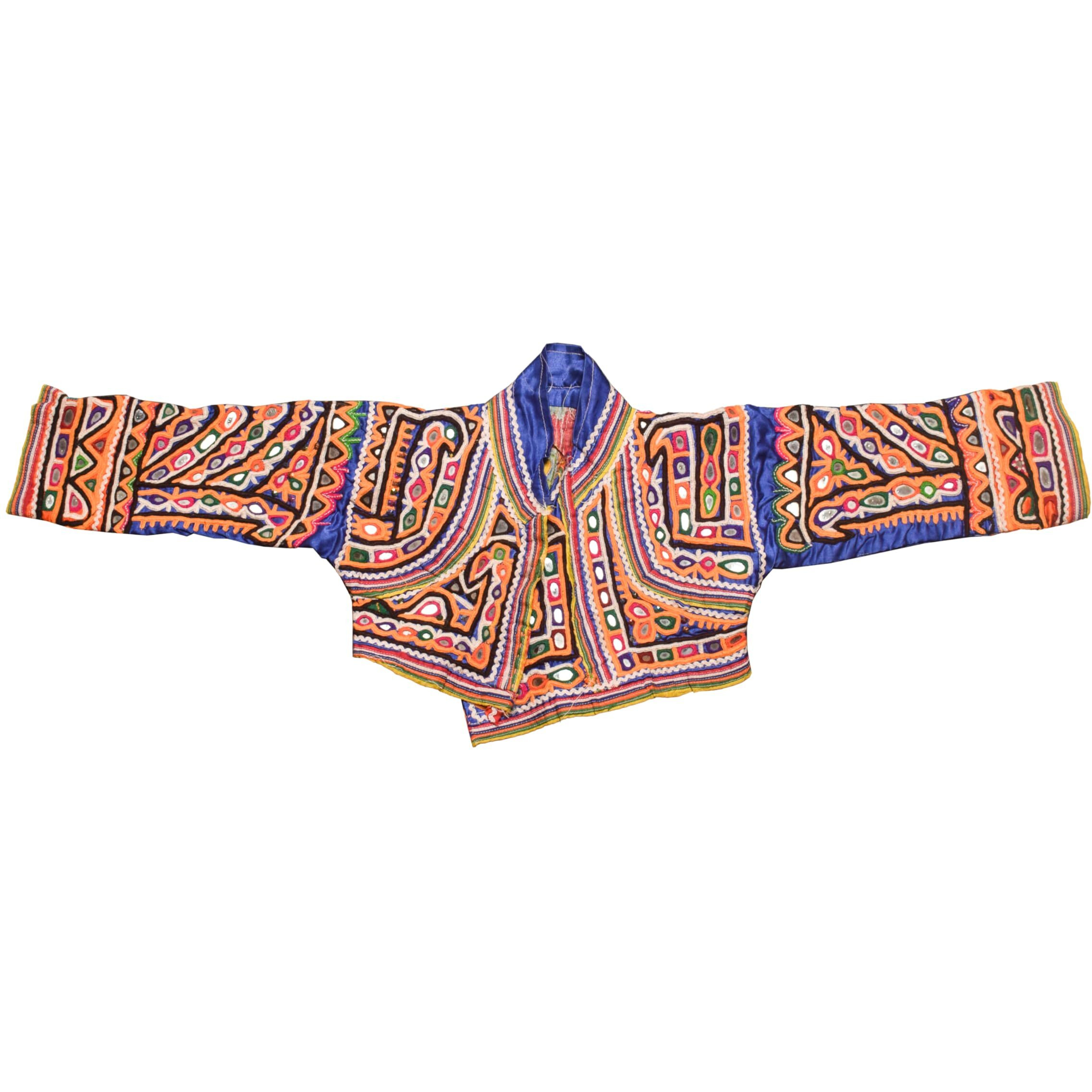 Ethnics Of Kutch Rabari Work Cotton Hand Embroidered Mirror Work Handwork Patch - 24 Cms Length - (Multi Colour 11B01A)