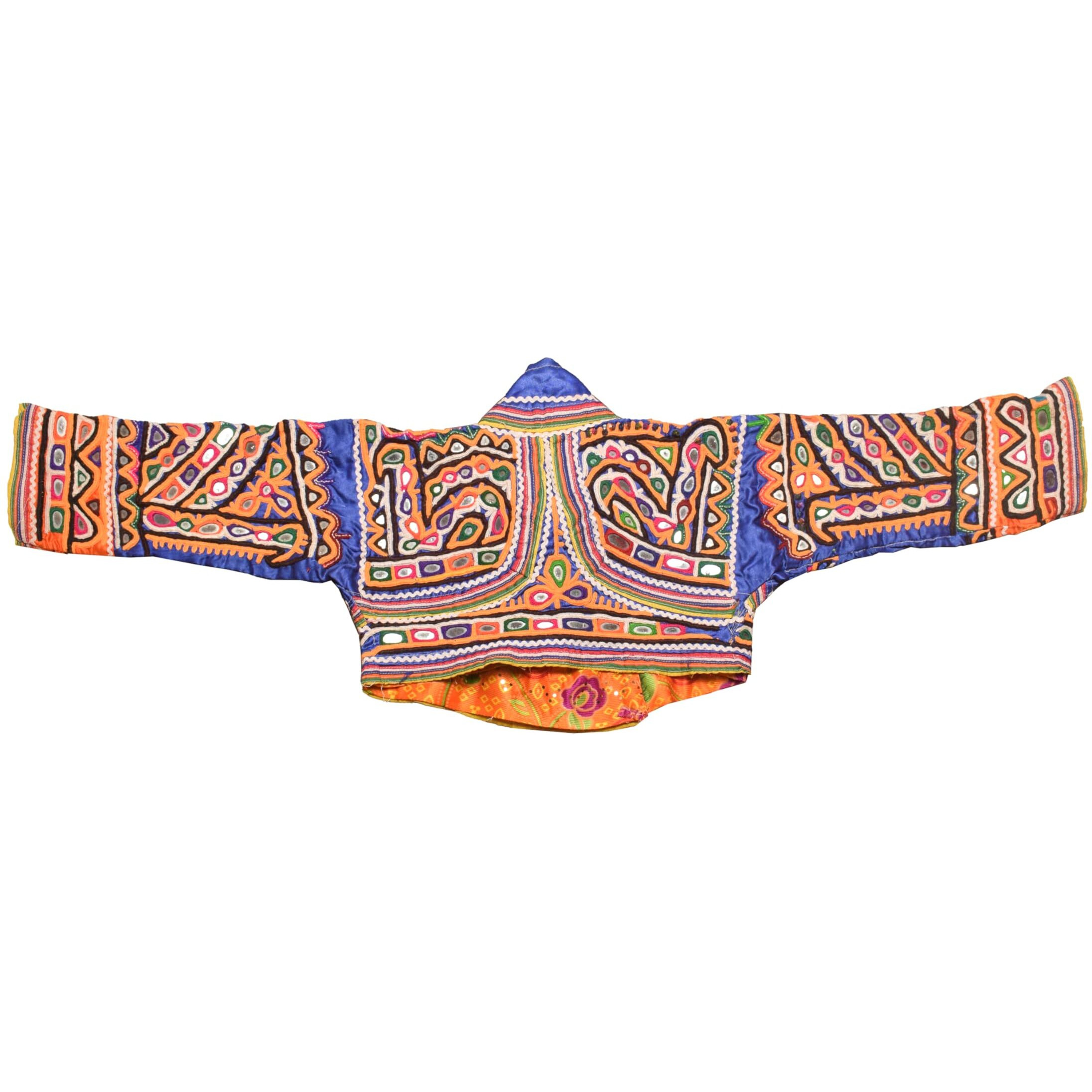 Ethnics Of Kutch Rabari Work Cotton Hand Embroidered Mirror Work Handwork Patch - 24 Cms Length - (Multi Colour 11B01A)
