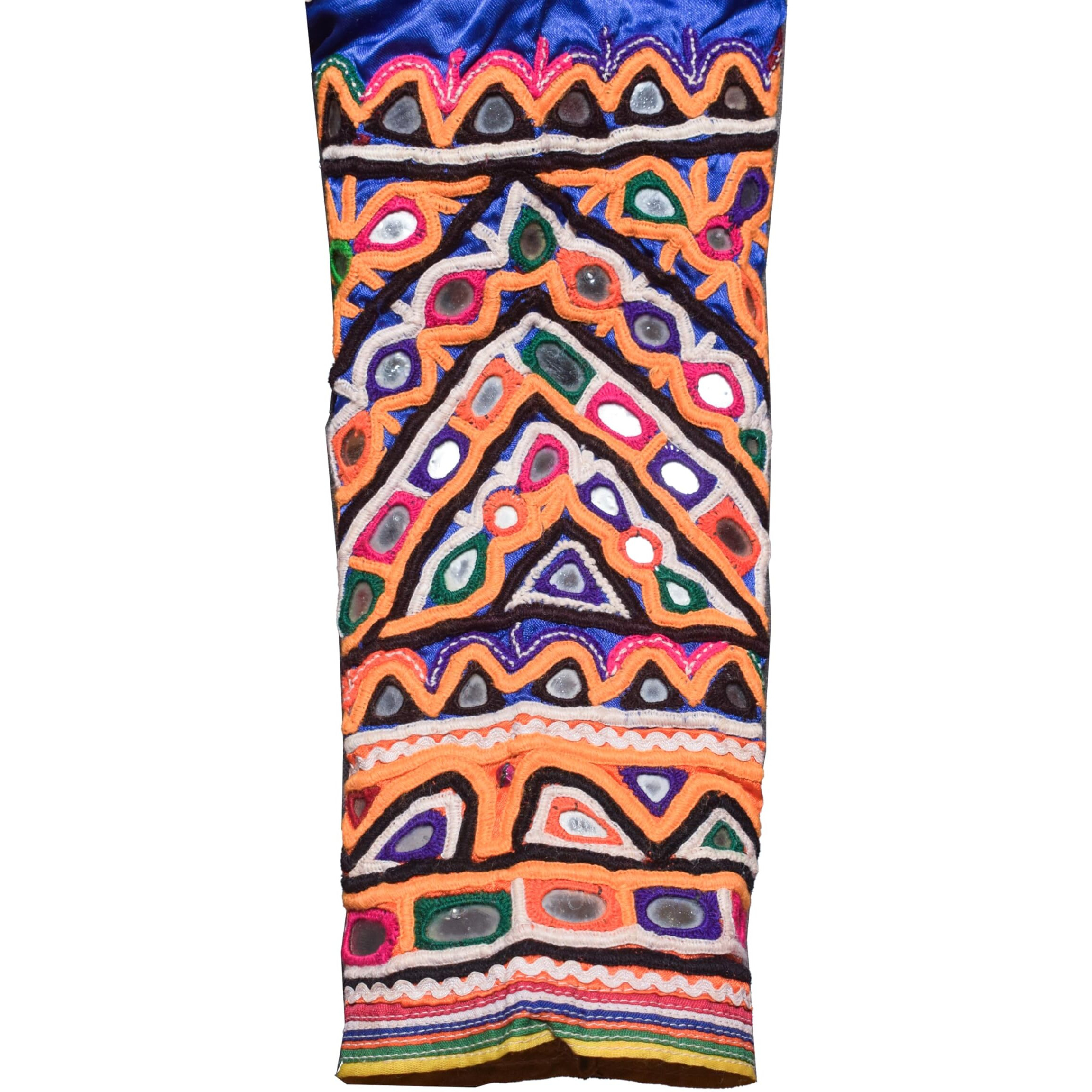 Ethnics Of Kutch Rabari Work Cotton Hand Embroidered Mirror Work Handwork Patch - 24 Cms Length - (Multi Colour 11B01A)