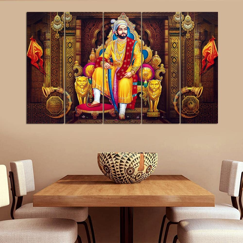 Maxstone Improve Your Place Nylon Chhatrapati Shivaji Maharaj Wall Painting With Multiple Frame (Multicolour , 30X50 Inch , Large) - Set Of 5