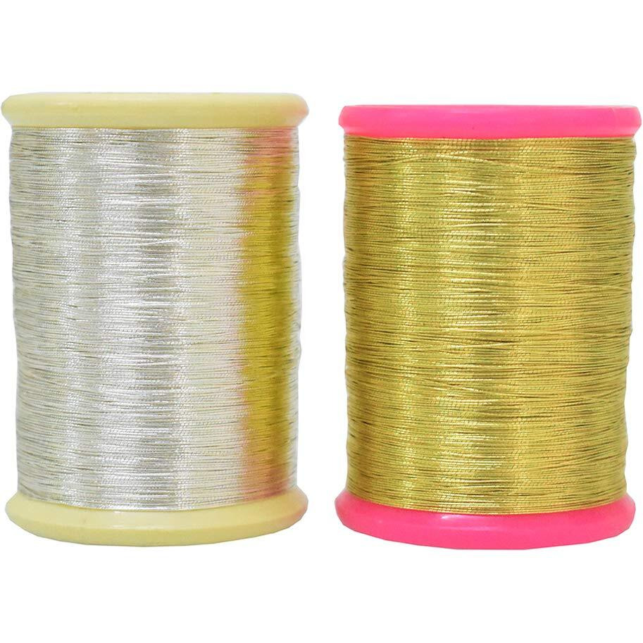 Embroiderymaterial Gold & Real Silver Plated Metallic Zari Embroidery Thread Combo - 2 Roll - 200 Meter/Roll