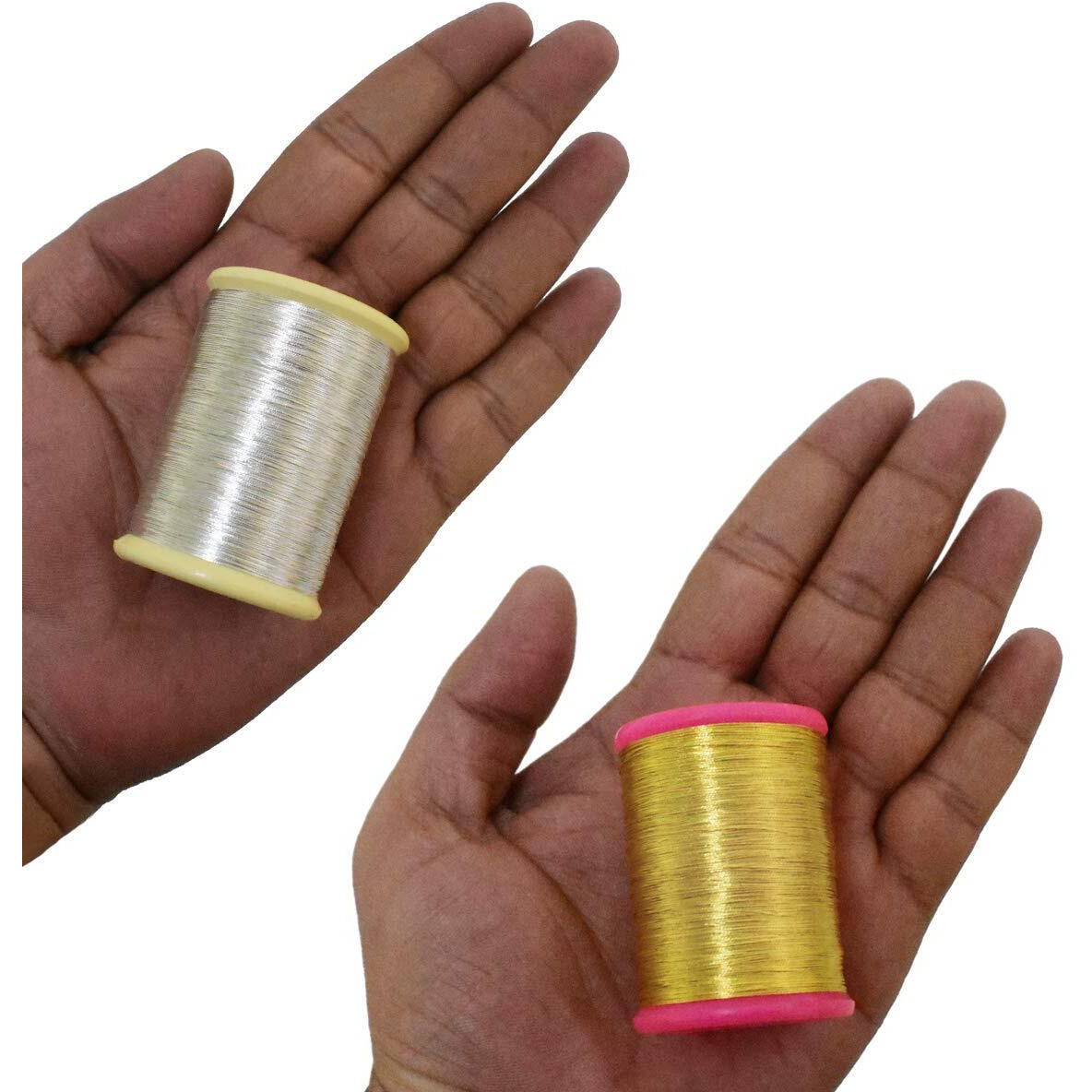 Embroiderymaterial Gold & Real Silver Plated Metallic Zari Embroidery Thread Combo - 2 Roll - 200 Meter/Roll