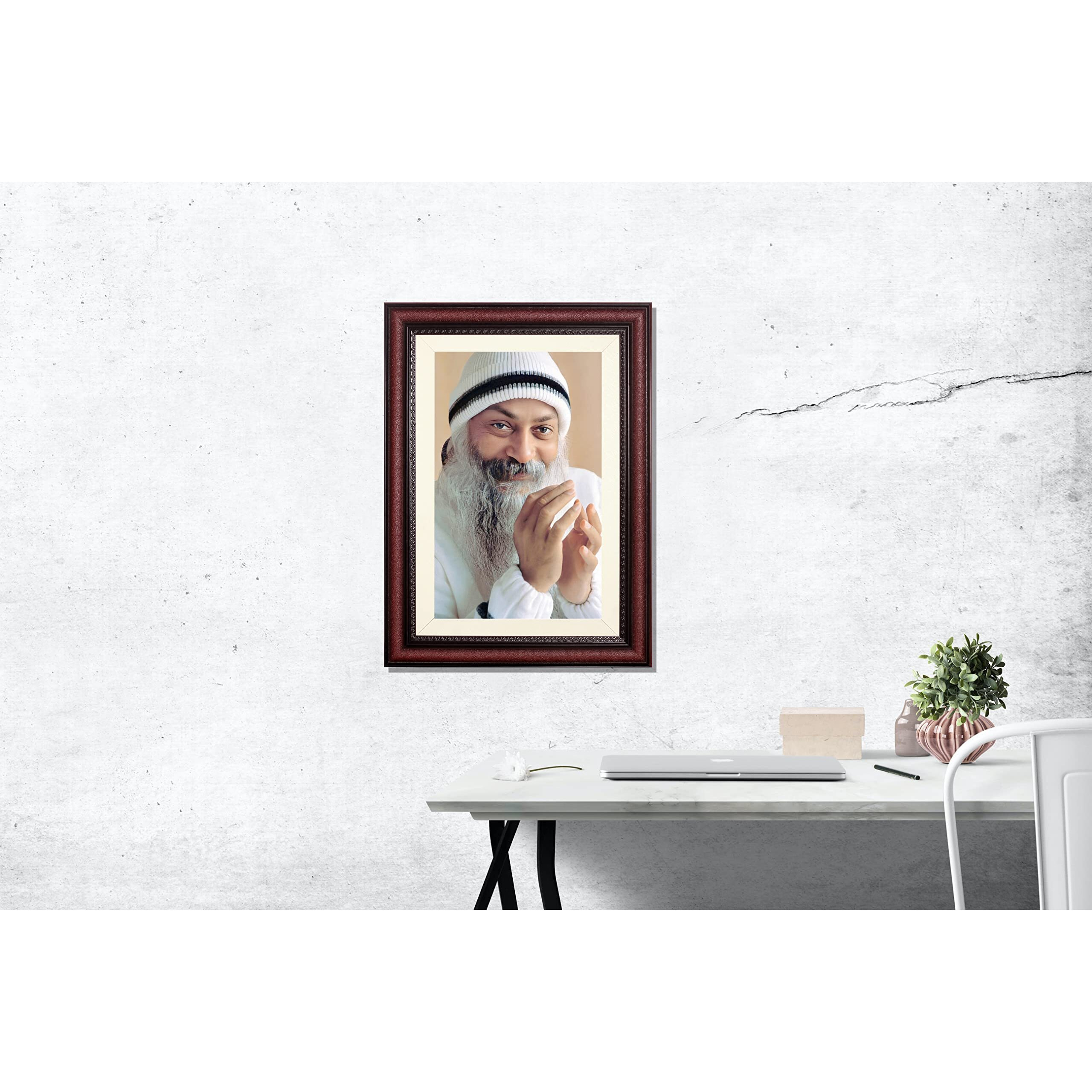 Studio Avinash Osho 1.5 Inches Framed Thermal Coated Lamination Photo | Acharya Rajneesh Without Glass For Home Decor, Living, Drawing And Bed Rooms (14 X 19 Inch)