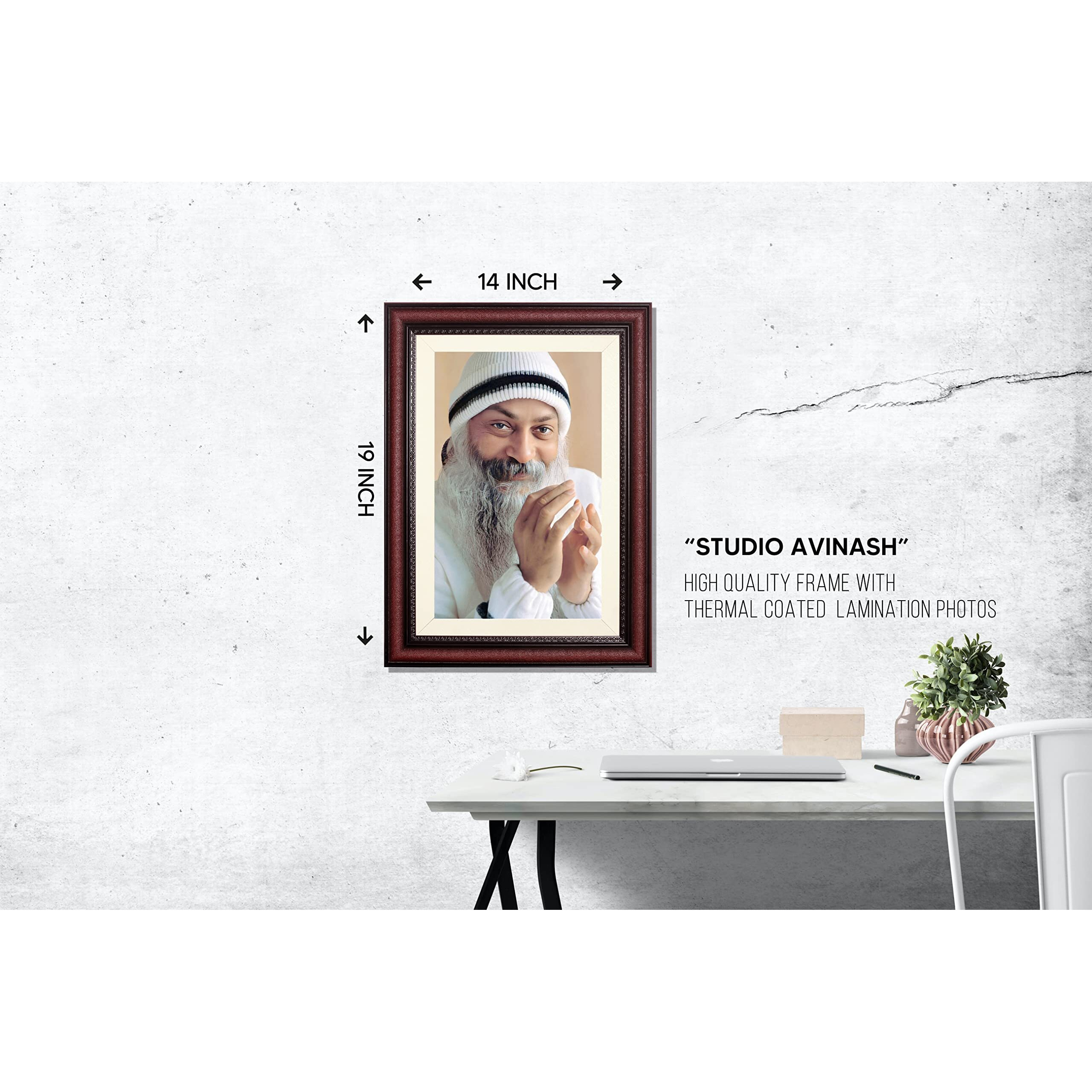 Studio Avinash Osho 1.5 Inches Framed Thermal Coated Lamination Photo | Acharya Rajneesh Without Glass For Home Decor, Living, Drawing And Bed Rooms (14 X 19 Inch)