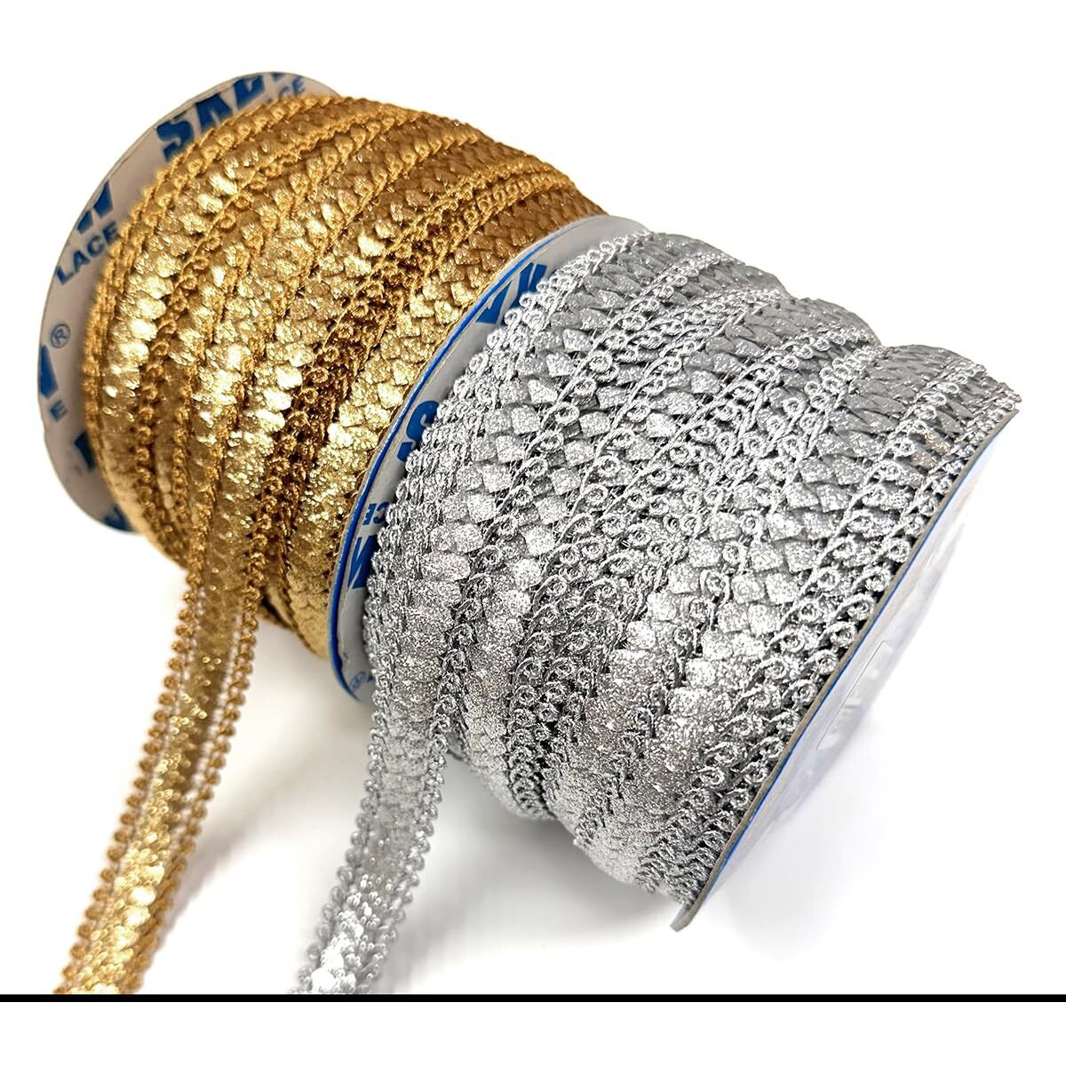 Embroiderymaterial Shiny Gold Zari Border Lace For Sewing, Embroidery, Edging, Saree Border, Blouse, Dupatta Border, Lehenga, Kurti Etc (18 Meters, 15Mm Wide) (Silver + Gold Combo)