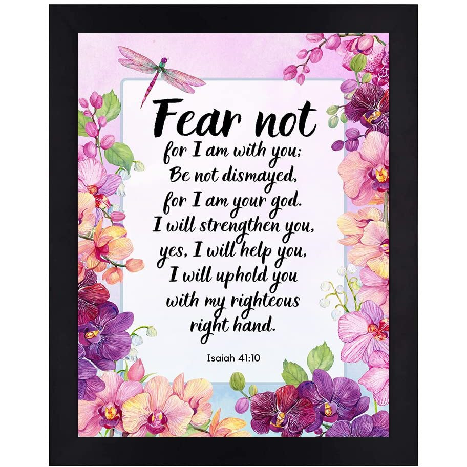 Interio Crafts Bible Verse Wall Frames - Positive Bible Quotes For Home Or Office Wall Decor - God Verse Framed Poster - Isaiah 4110 - Synthetic Wood - 13 X 10 Inches