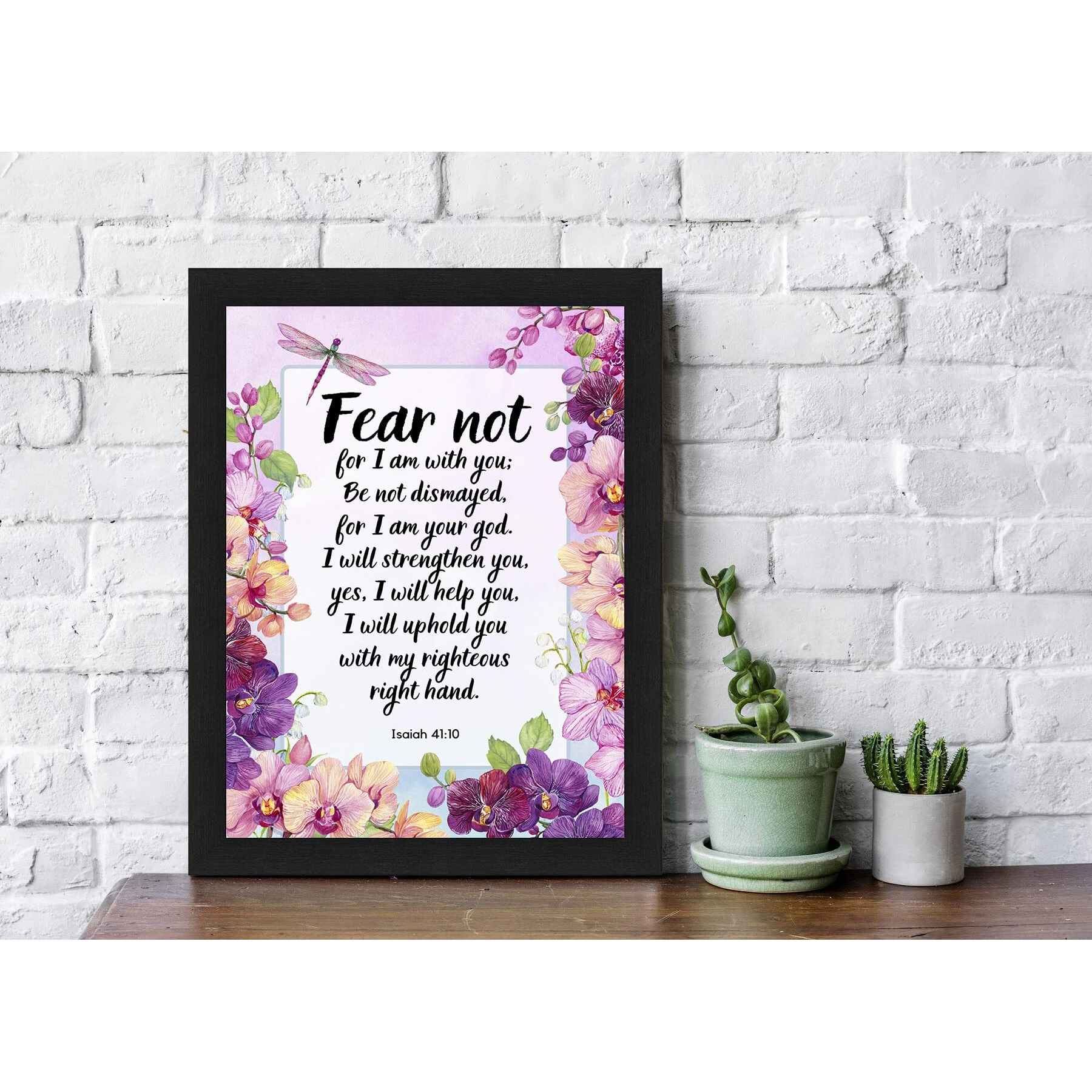Interio Crafts Bible Verse Wall Frames - Positive Bible Quotes For Home Or Office Wall Decor - God Verse Framed Poster - Isaiah 4110 - Synthetic Wood - 13 X 10 Inches