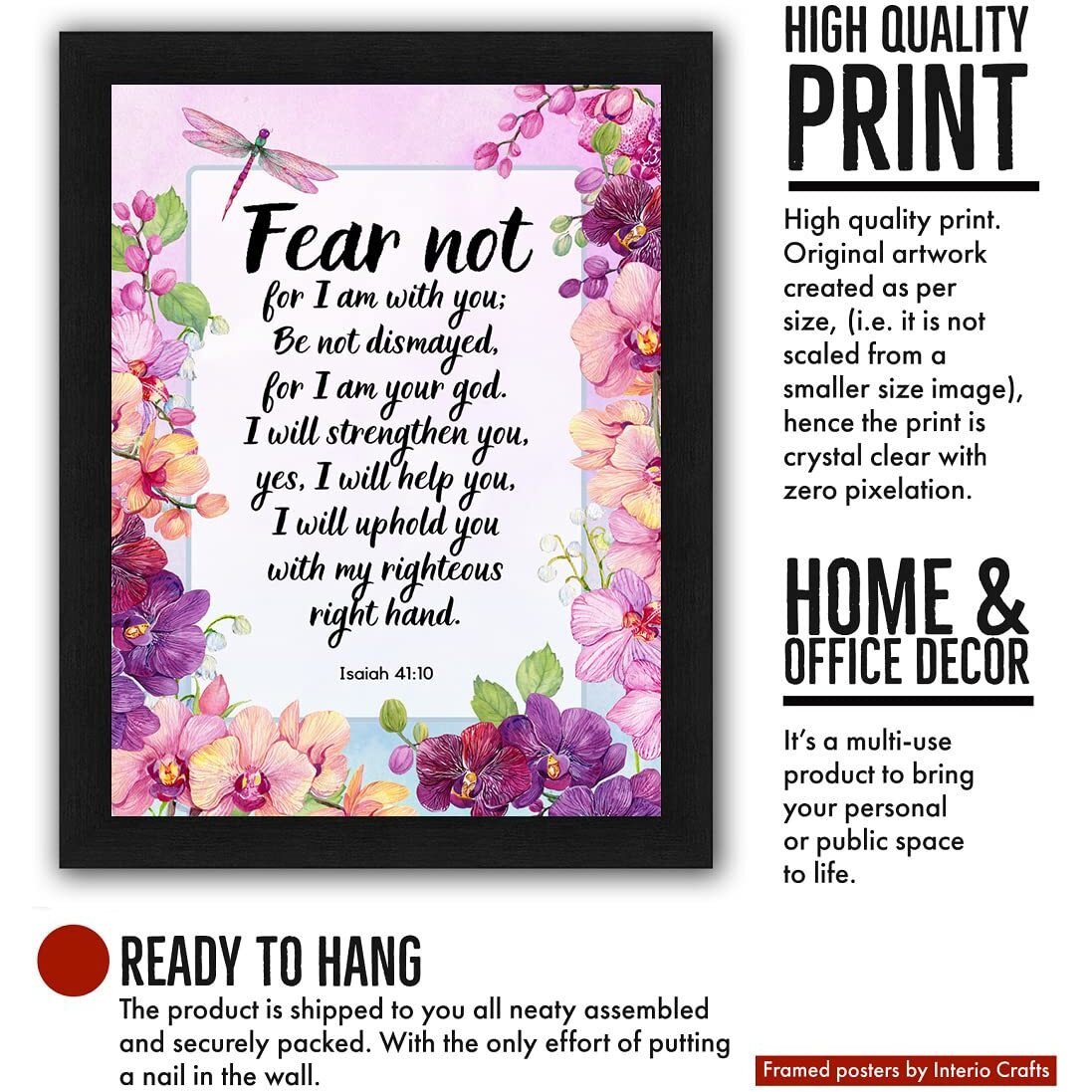 Interio Crafts Bible Verse Wall Frames - Positive Bible Quotes For Home Or Office Wall Decor - God Verse Framed Poster - Isaiah 4110 - Synthetic Wood - 13 X 10 Inches