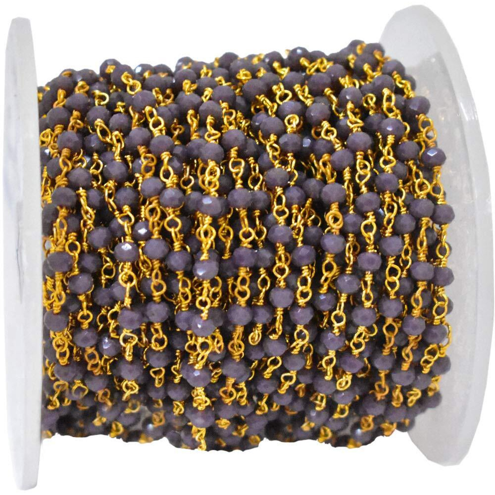 Embroiderymaterial Beaded Chain Rondelle Bead Chain For Jewellery Making (1Mtr, Greyish Purple)