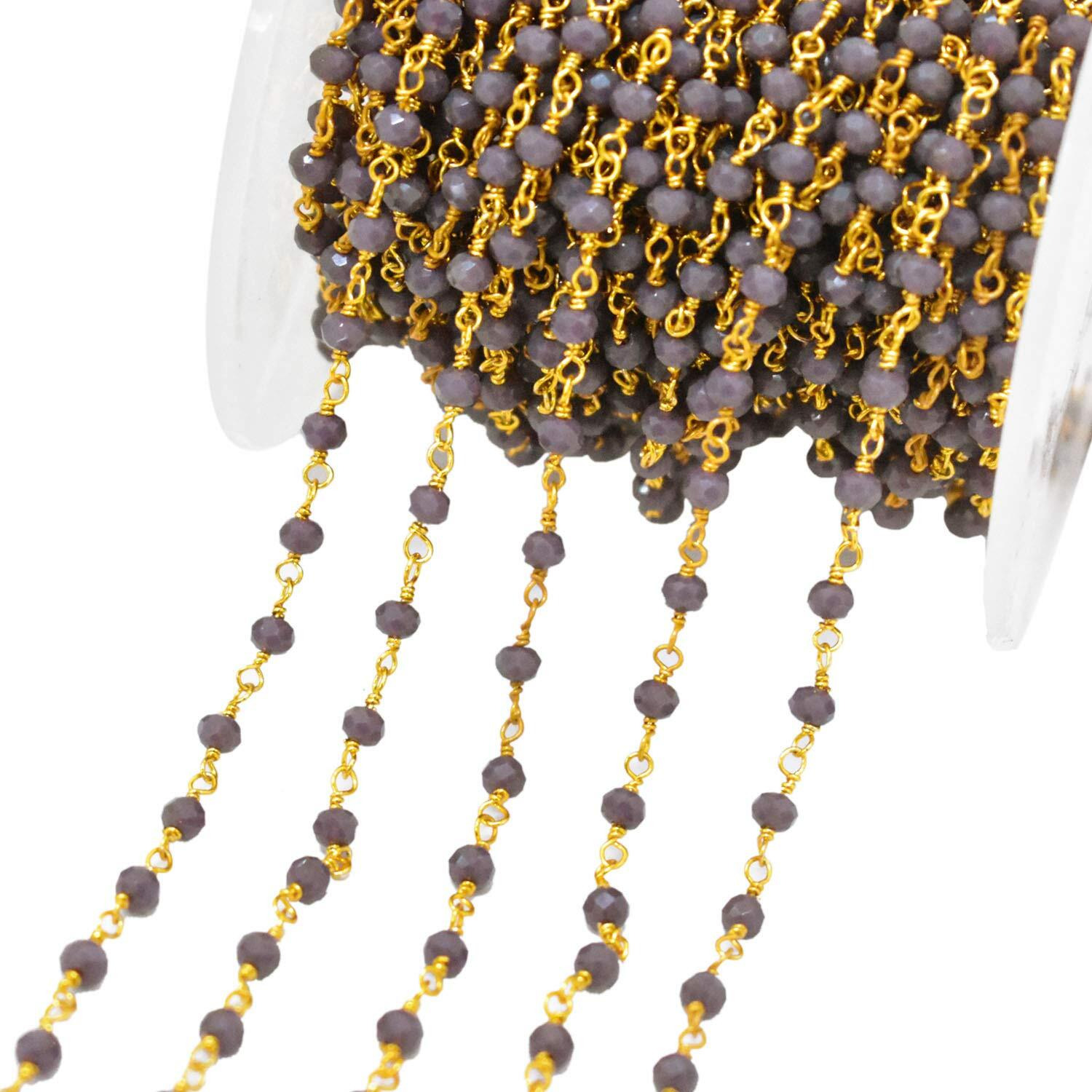 Embroiderymaterial Beaded Chain Rondelle Bead Chain For Jewellery Making (1Mtr, Greyish Purple)