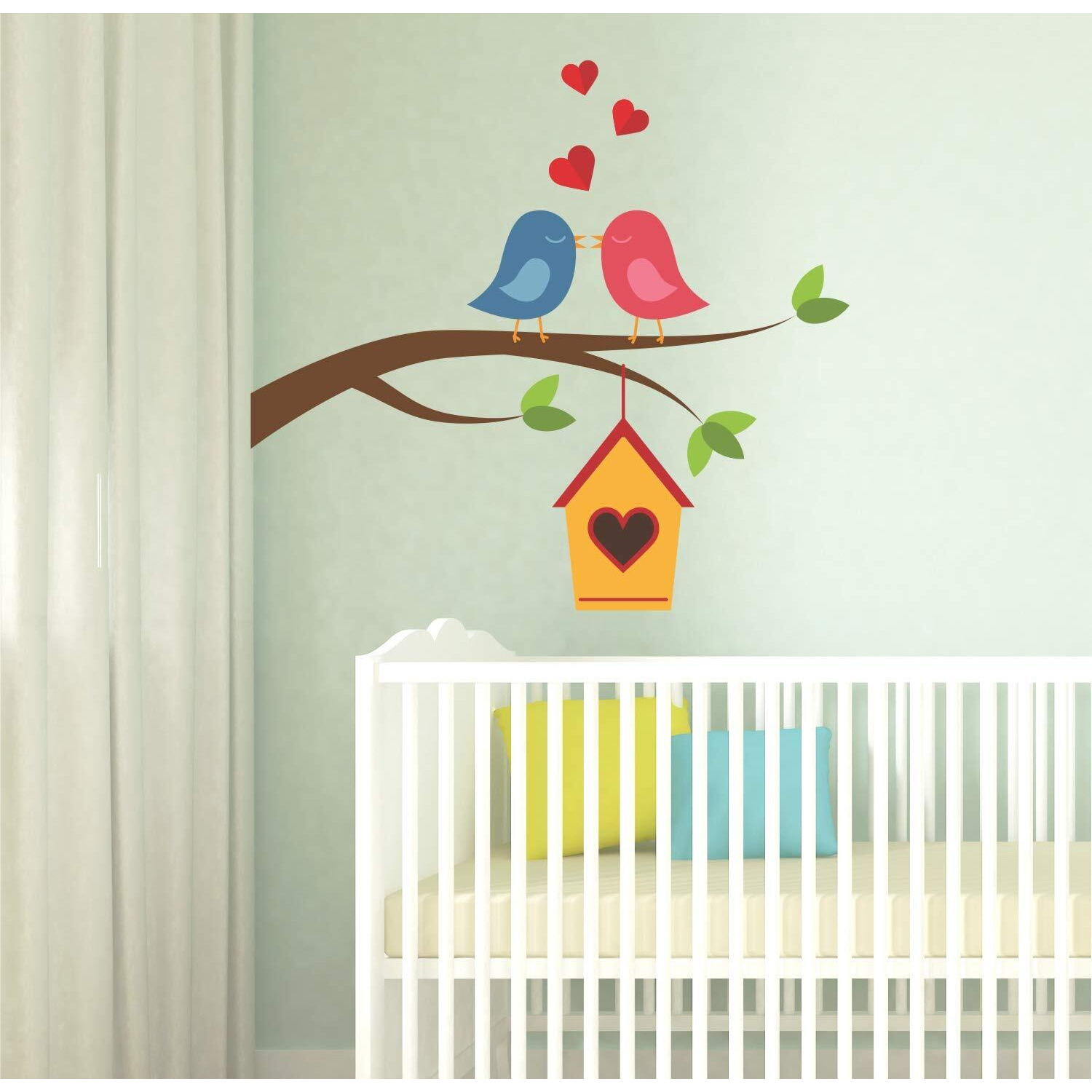 Sticker Yard Decal Birds With Nest Wall Stickers For Living Room, Bedroom, Office - Multicolor, Standard Size