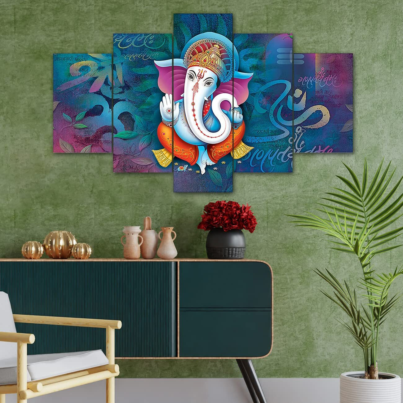 Perpetual Ganesha Painting For Wall Decoration - Set Of 5, 3D Scenery Wall Painting For Bedroom Large Size With Frames For Wall Decor And Home Decoration, Hotel, Office (125 Cm X 60 Cm) G1J
