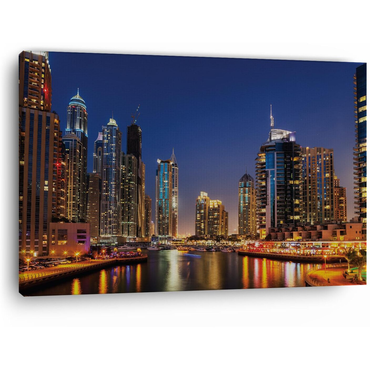 Truecanvas Dubai River Night, Wooden Framed Canvas Paintings For Home Decor | Bedroom, Living Room,Wall Decoration | Hd Print Canvas | Wall Art Painting, Size 16 X 24 Inch
